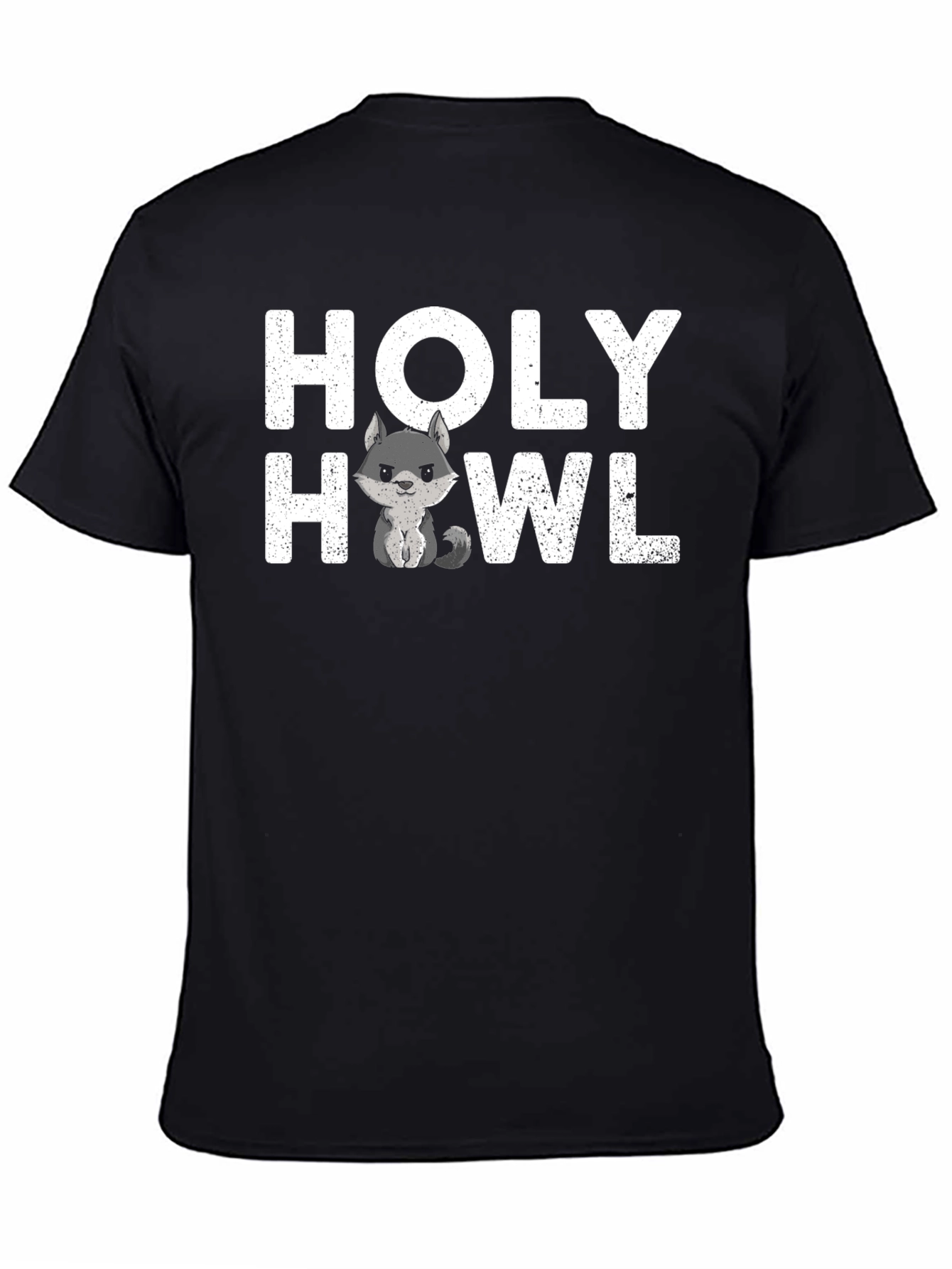Black Holy Howl T-Shirt - Cute Wolf Graphic Tee view 4