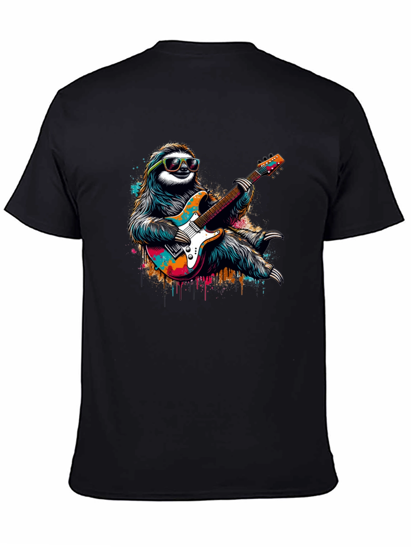 Black Cool Sloth Guitar Player Graphic Tee - Black view 4