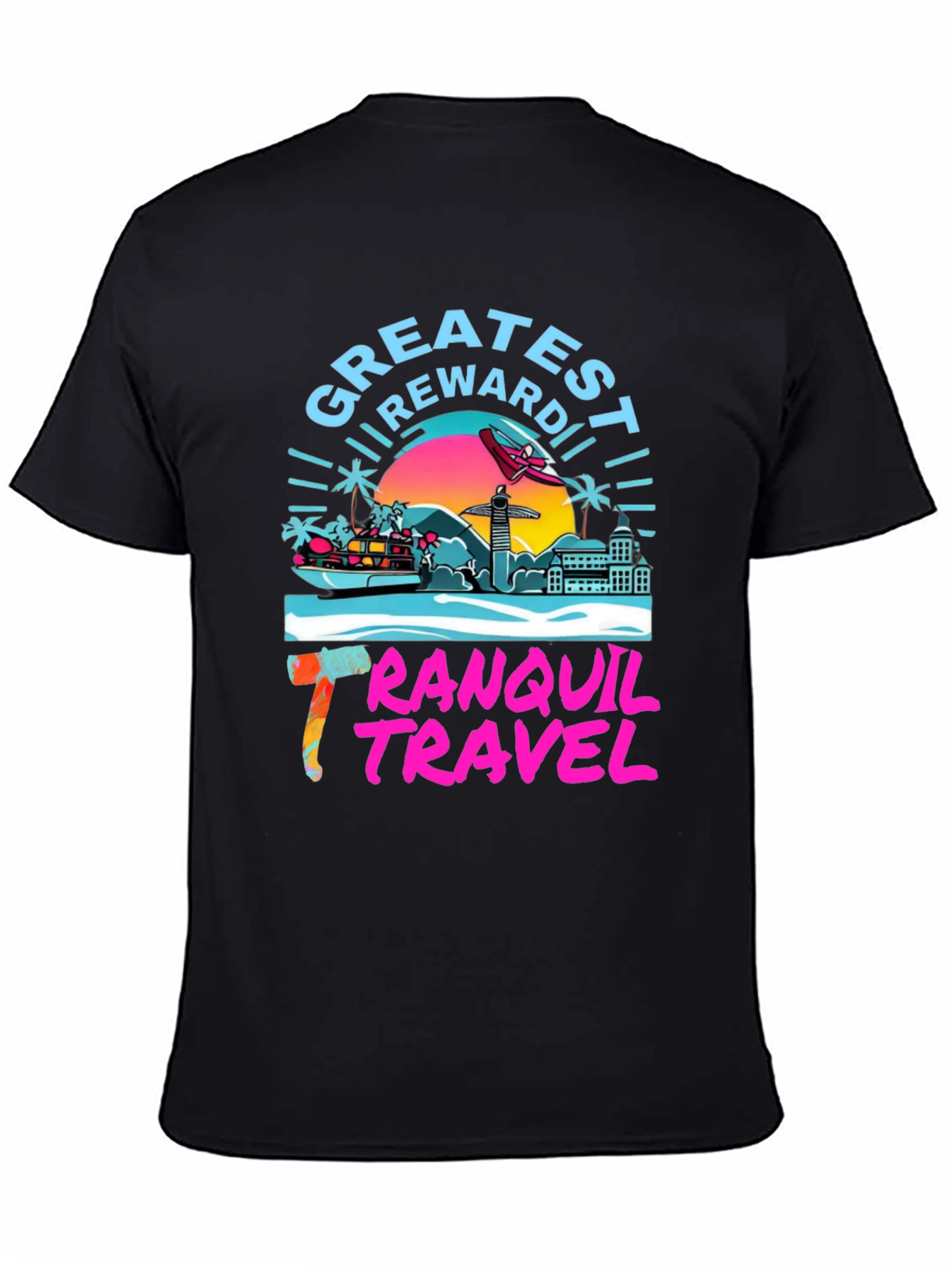 Black Tranquil Travel Graphic Tee - Tropical Paradise view 4