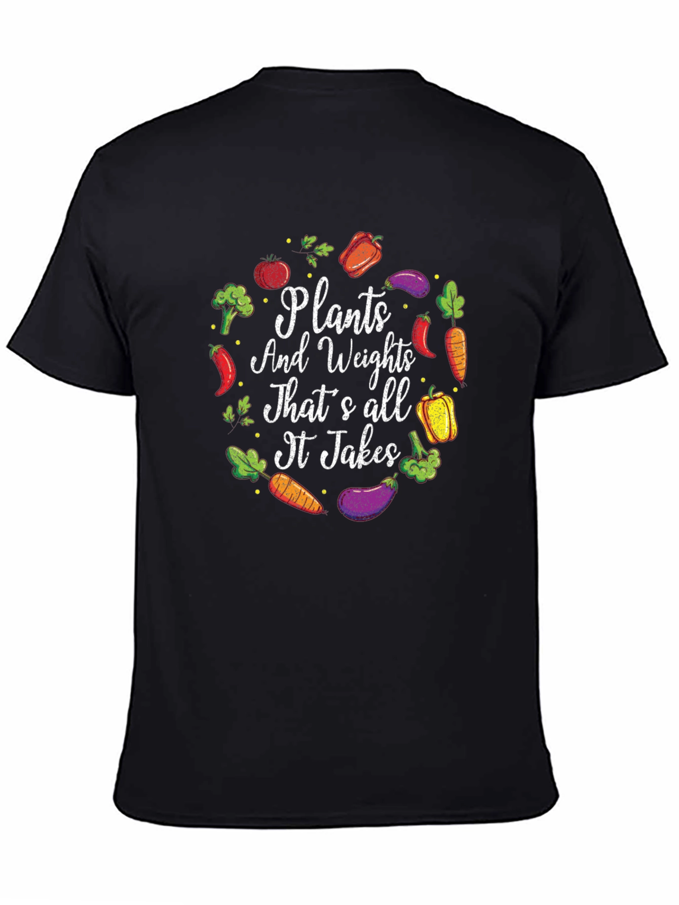Black Plants and Weights T-Shirt - Vegan Fitness Apparel view 4