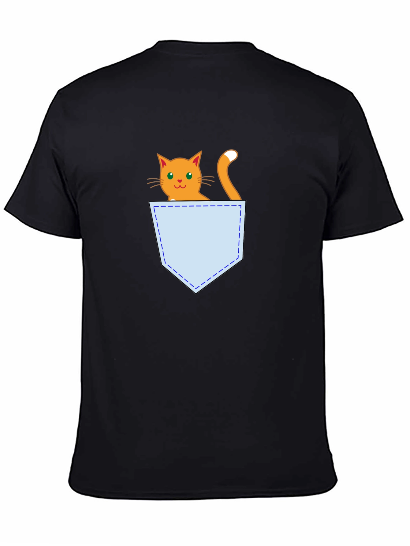 Black Cute Cat Pocket T-Shirt - Black Graphic Tee view 4