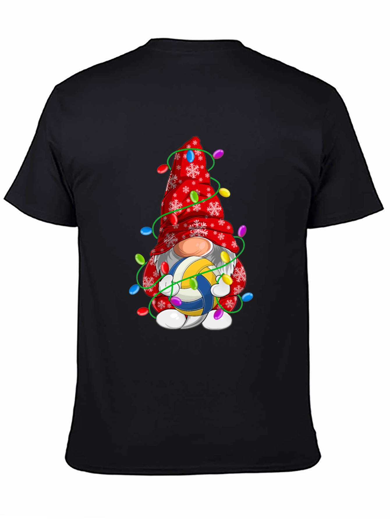 Black Volleyball Gnome Christmas T-Shirt view 4