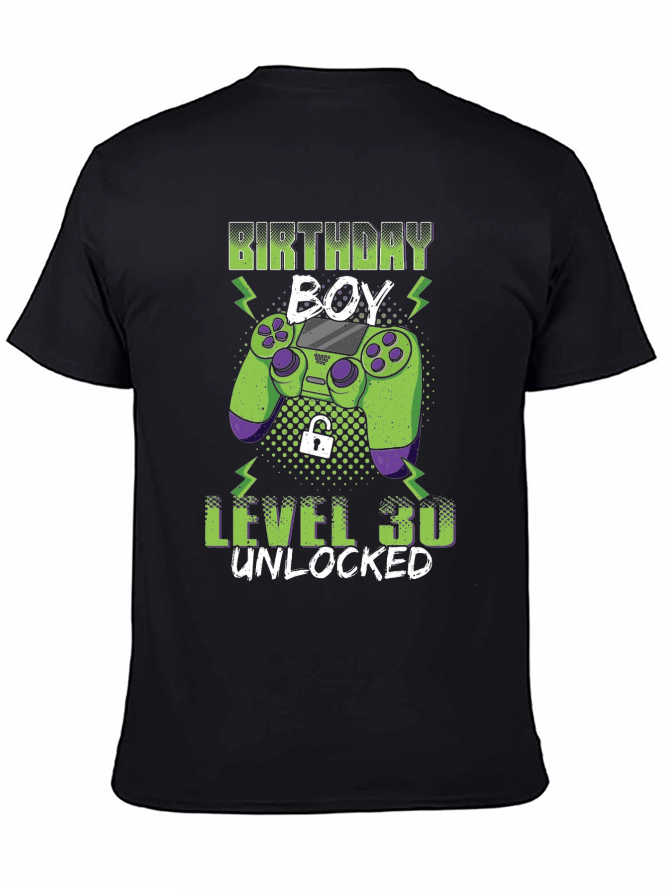 Black Birthday Boy Level 30 Unlocked Gaming T-Shirt view 4