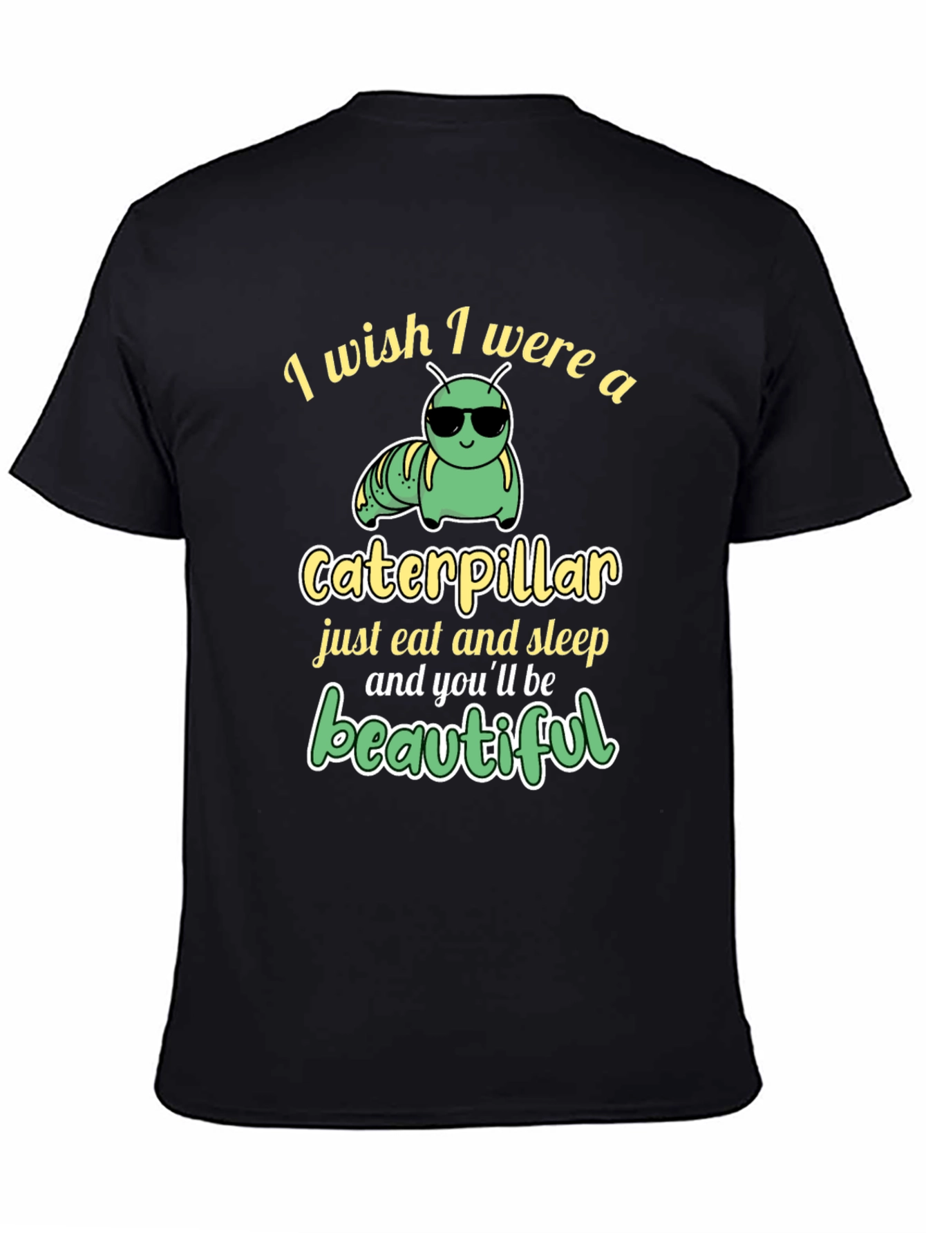 Black Funny Caterpillar T-Shirt - Eat, Sleep, Beautiful view 4