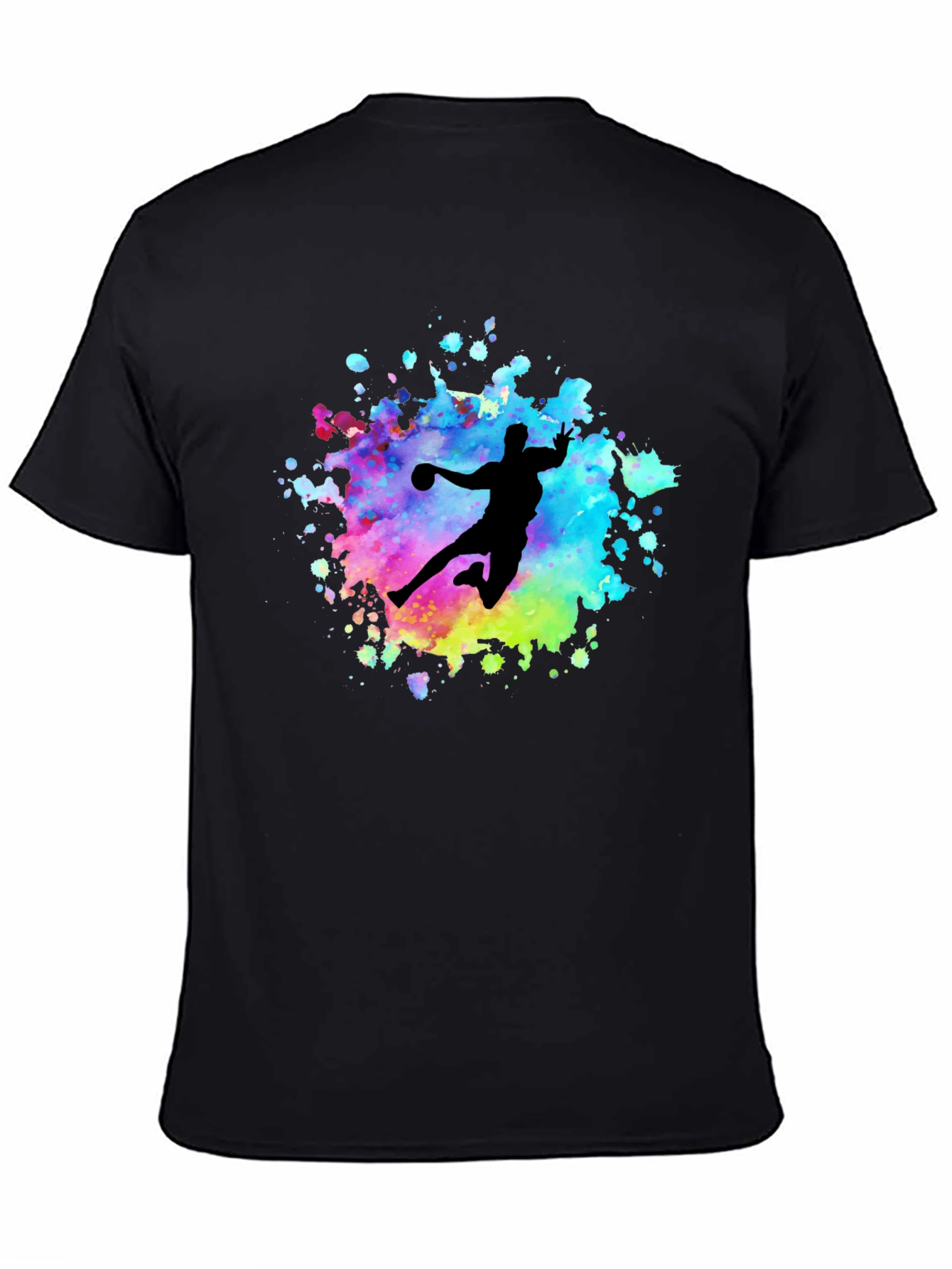 Black Watercolor Handball Player T-Shirt - Black view 4