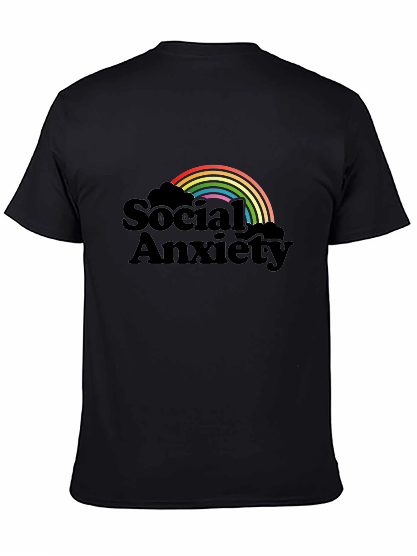 Black Social Anxiety Rainbow Graphic T-Shirt - Black view 4