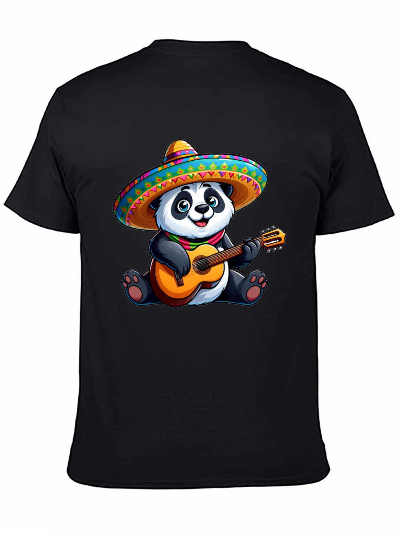 Black Panda Guitarist Graphic Tee - Black Cotton T-Shirt view 4