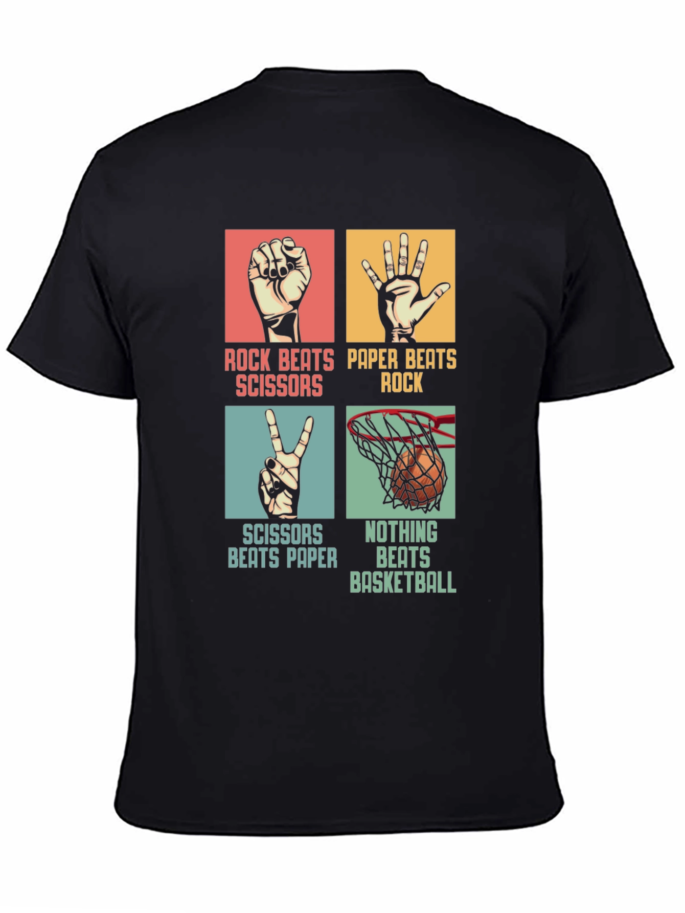 Black Rock Paper Scissors Basketball Black T-Shirt view 4