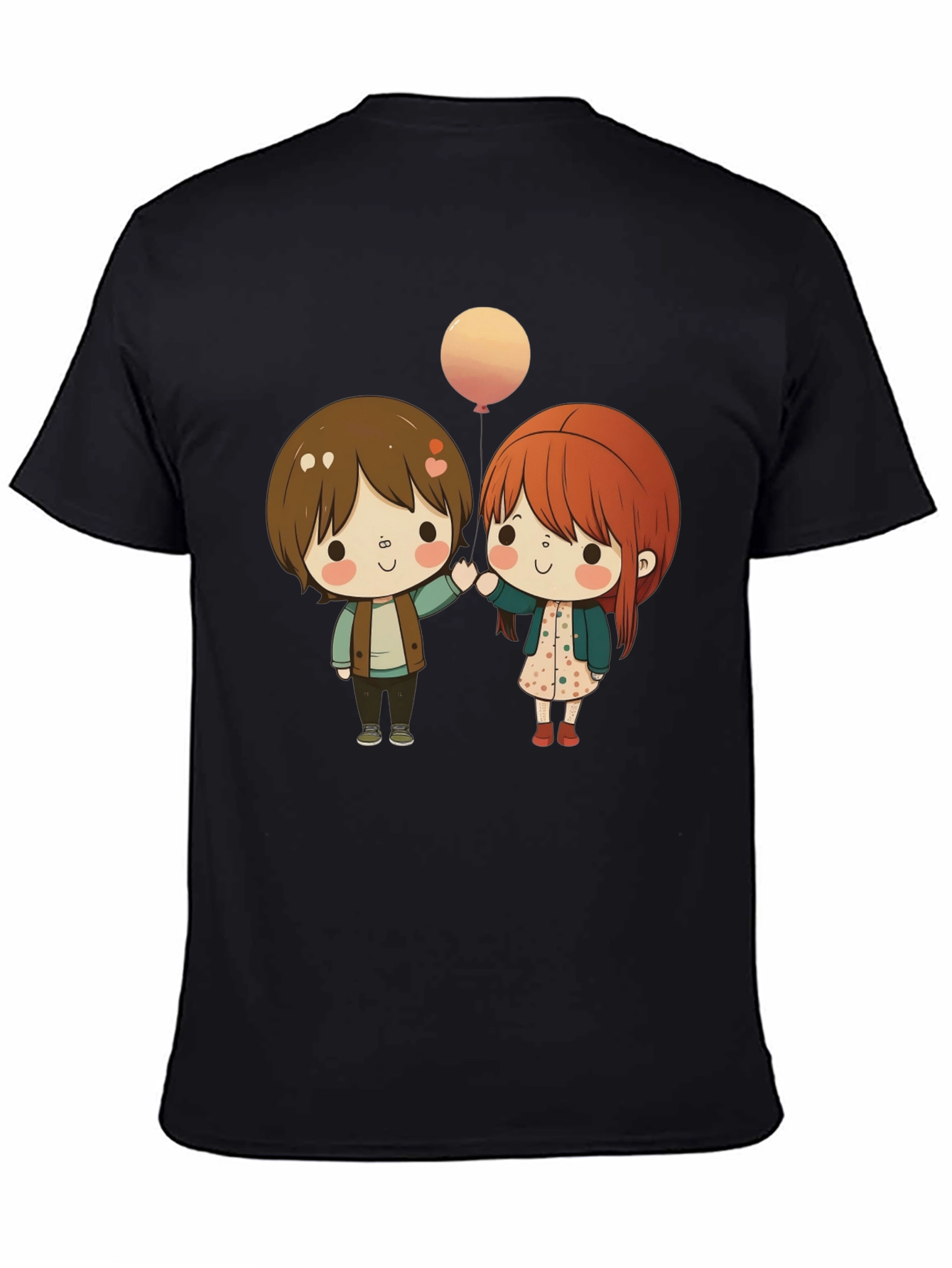 Black Cute Cartoon Couple Graphic T-Shirt view 4