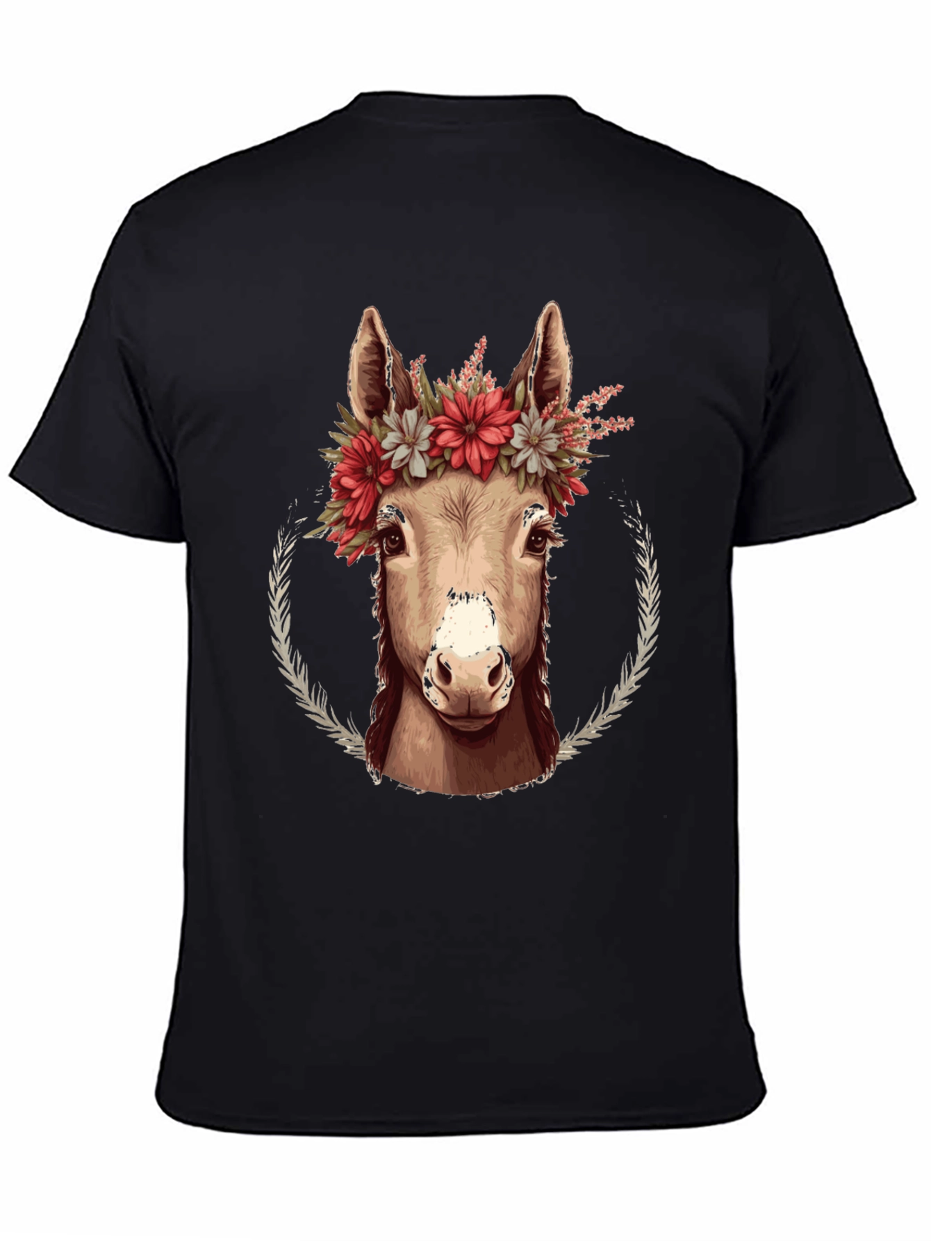 Black Donkey Floral Wreath Graphic Tee - Cute Animal Lover Shirt view 4