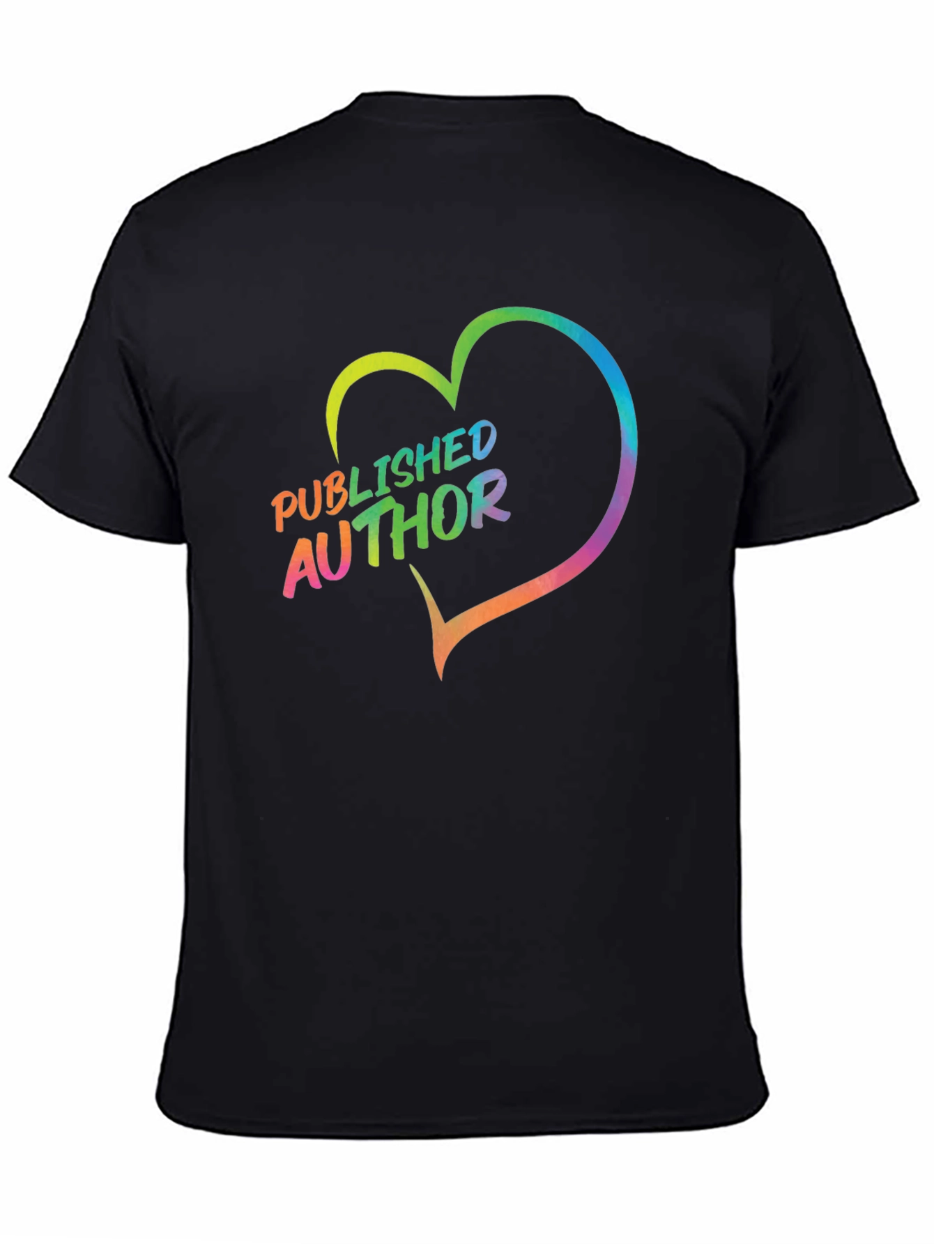 Black Published Author Rainbow Heart T-Shirt view 4