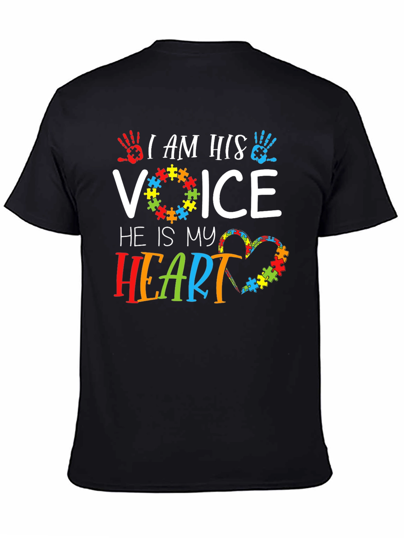 Black Autism Awareness T-Shirt - I Am His Voice view 4