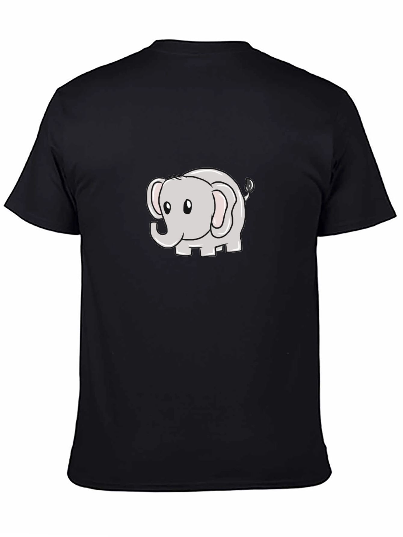 Black Cute Elephant Cartoon Black T-Shirt view 4