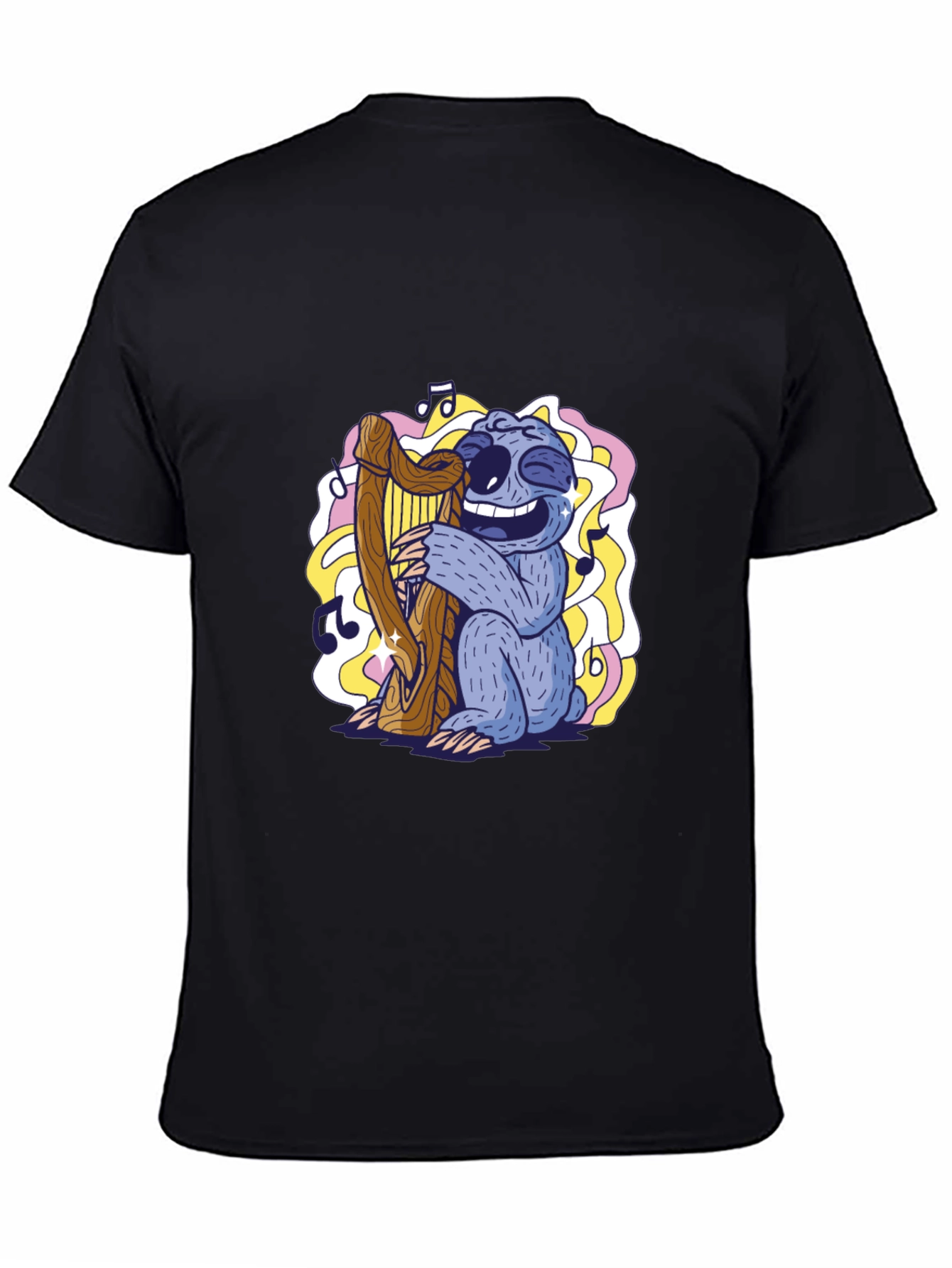 Black Sloth Harpist Graphic Tee - Fun Music Lover's Shirt view 4