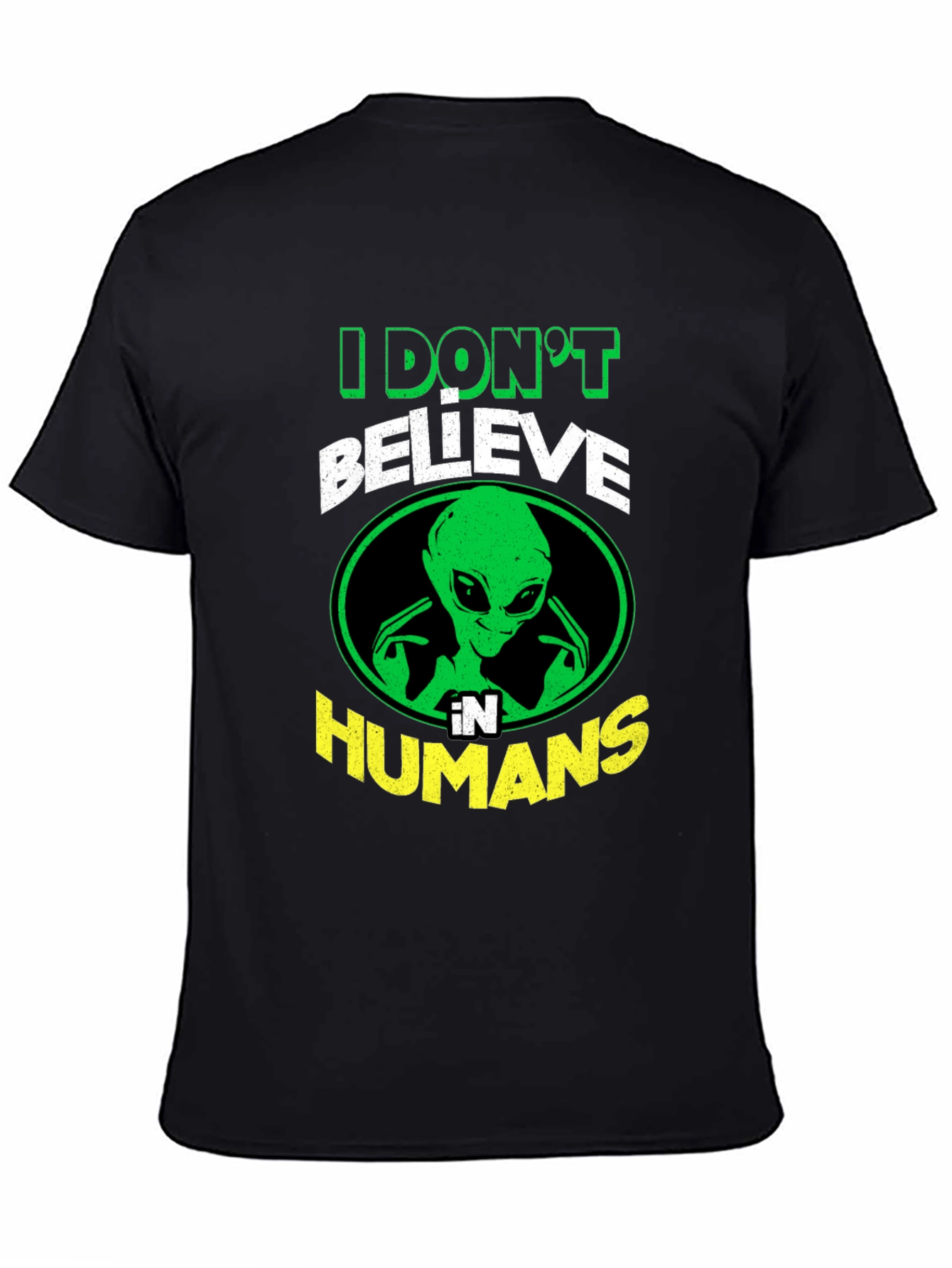 Black I Don't Believe in Humans Alien Graphic T-Shirt view 4