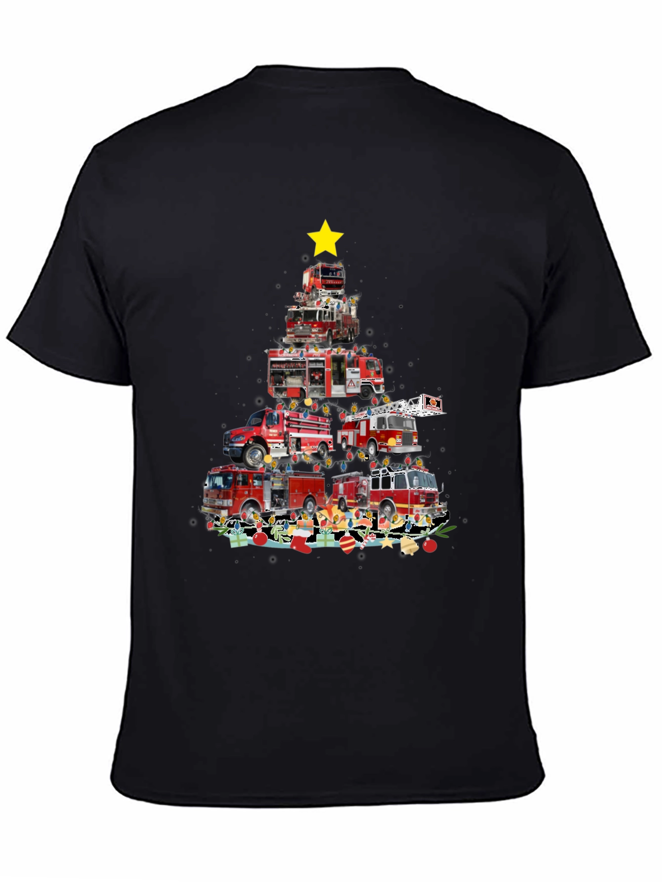 Black Firetruck Christmas Tree Graphic Tee view 4