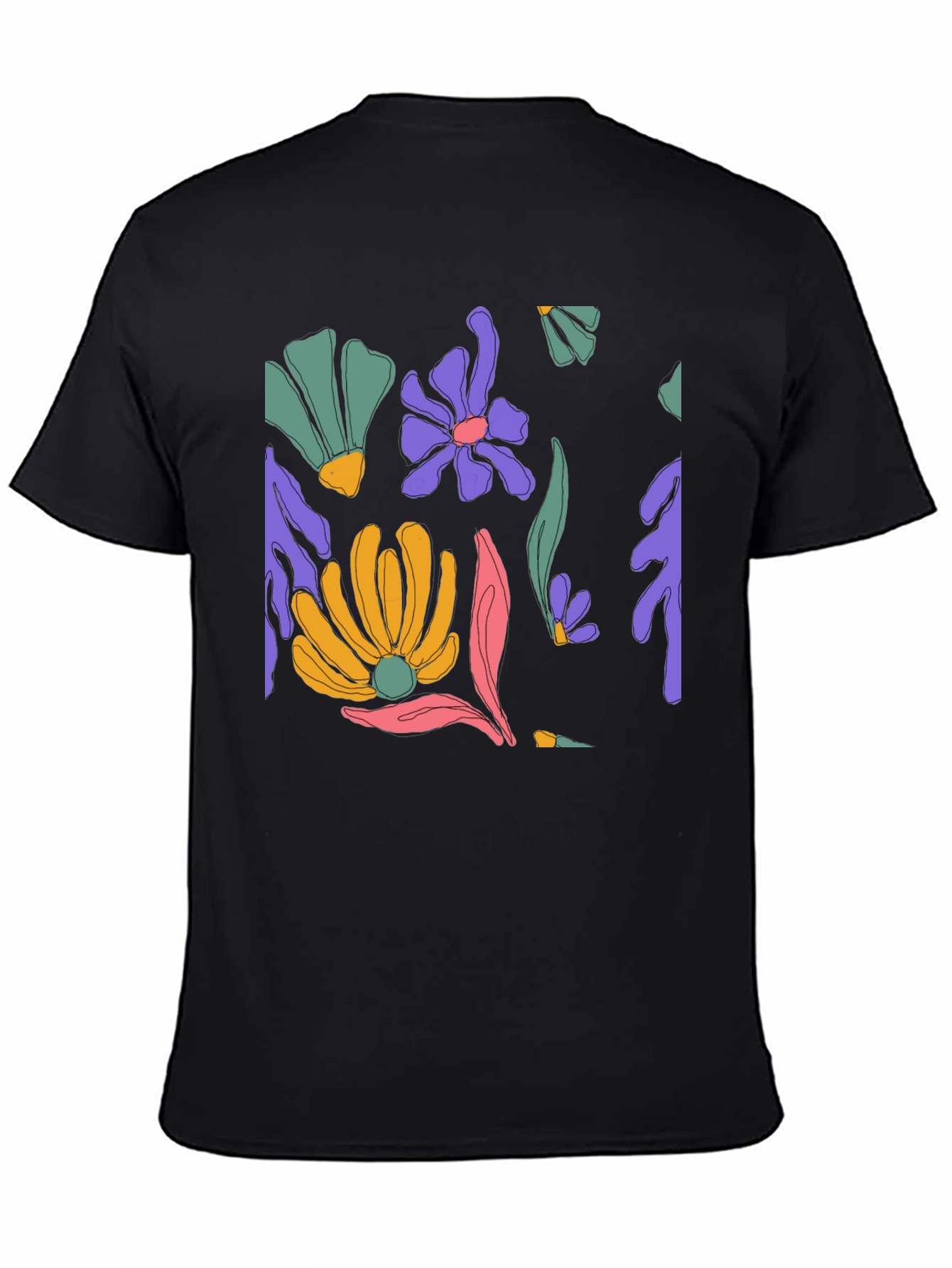 Black Floral Print Black T-Shirt view 4