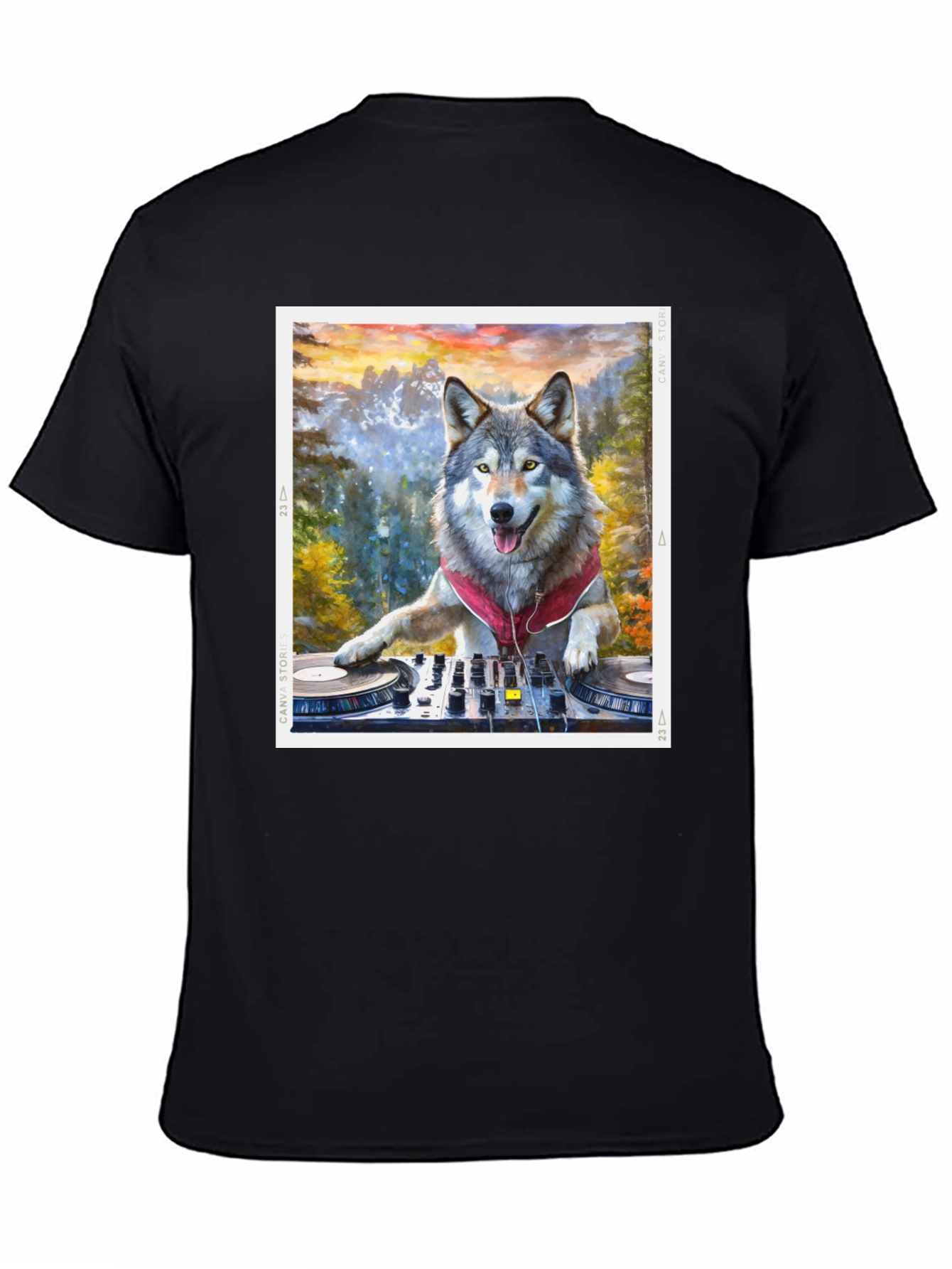 Black DJ Wolf Graphic Tee - Music Lover's T-Shirt view 4