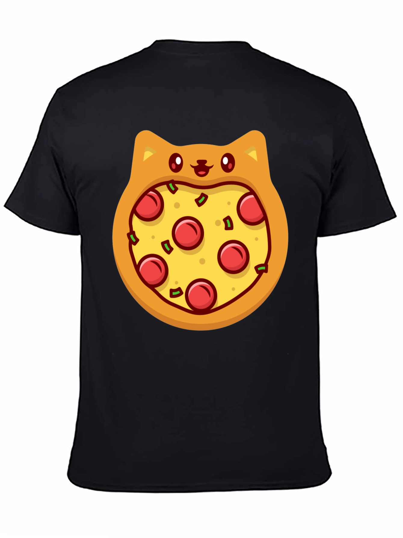 Black Pizza Cat T-Shirt - Novelty Graphic Tee view 4