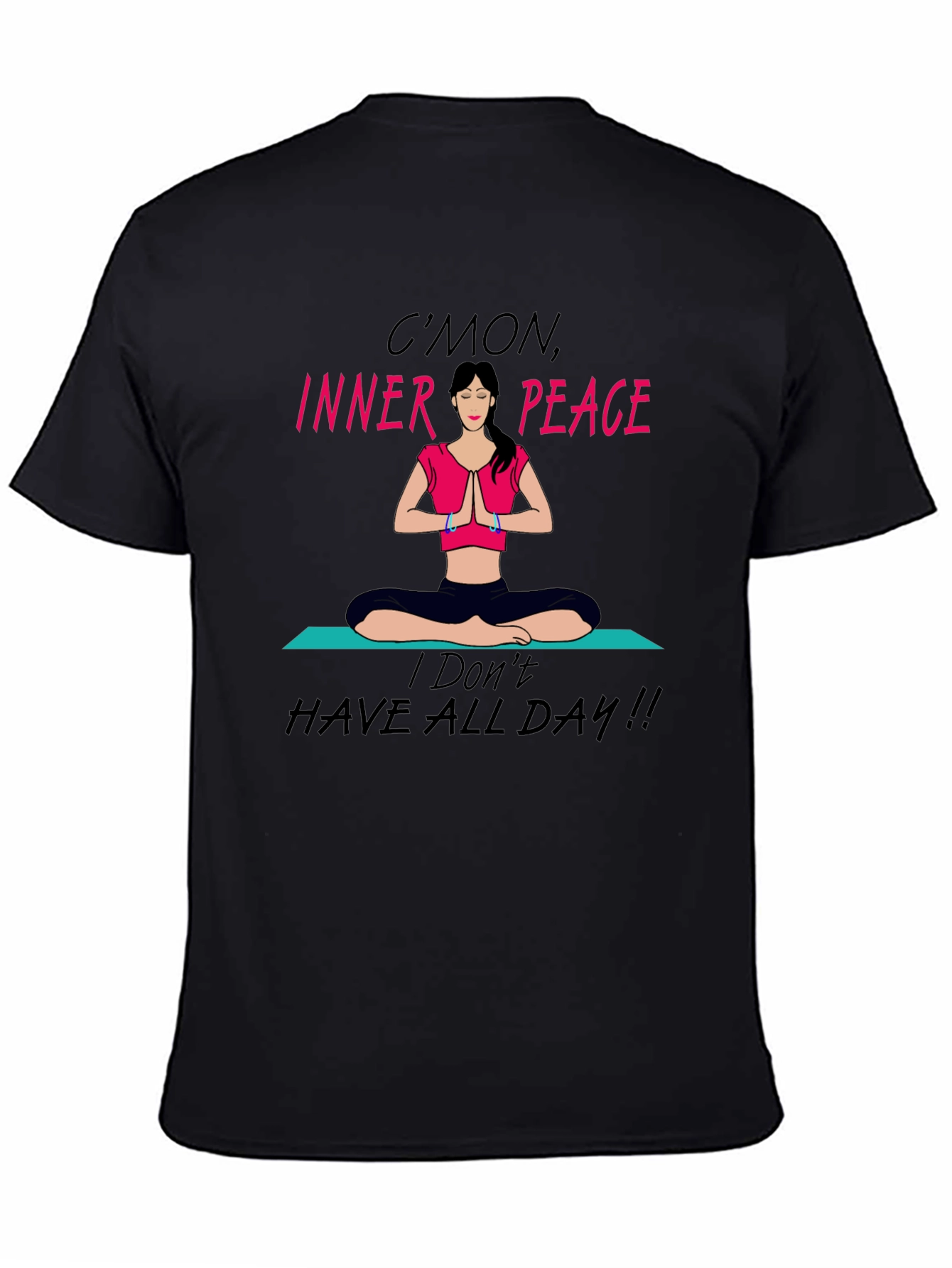 Black Funny Yoga Inner Peace Graphic T-Shirt view 4