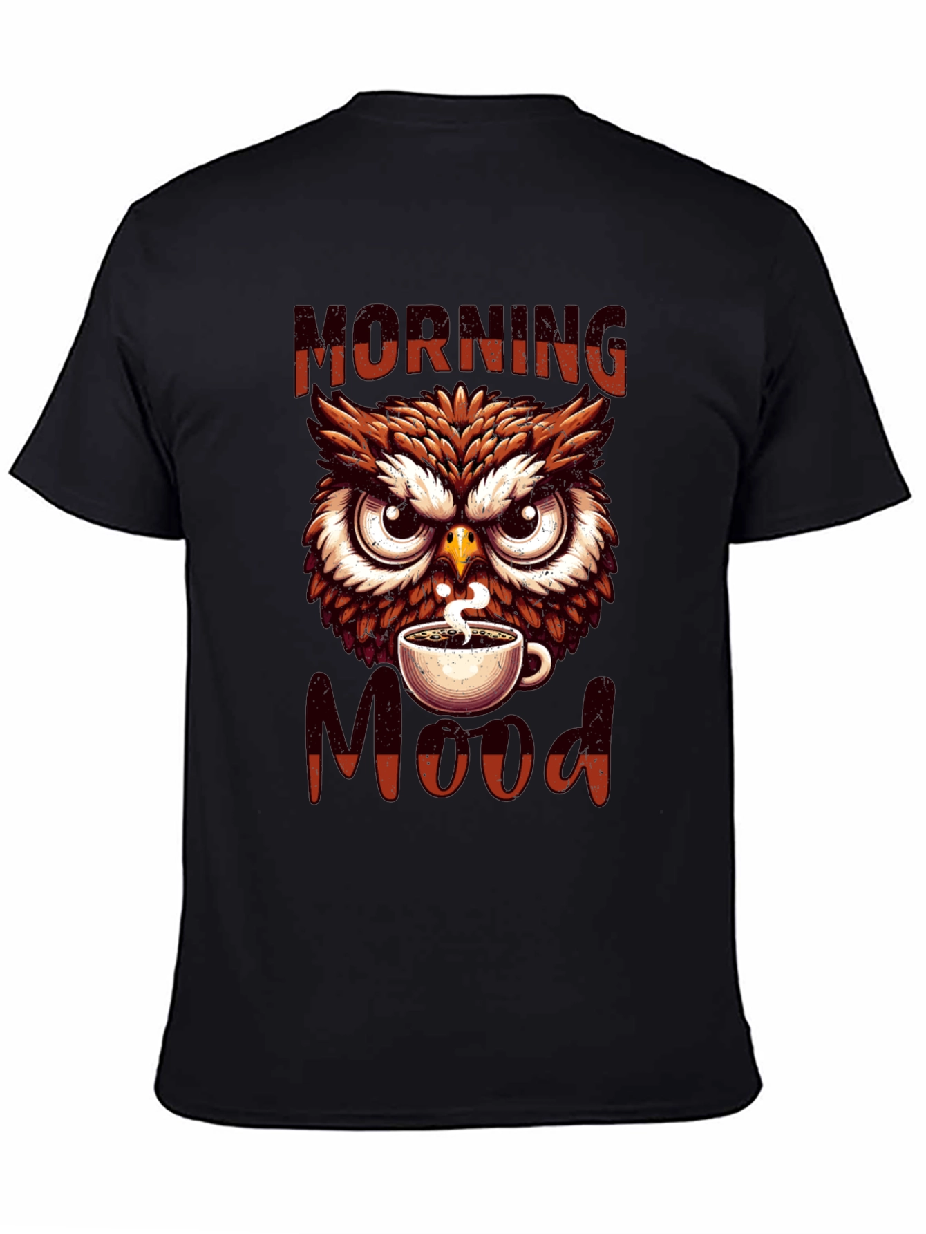 Black Morning Mood Owl T-Shirt - Coffee Lover Apparel view 4