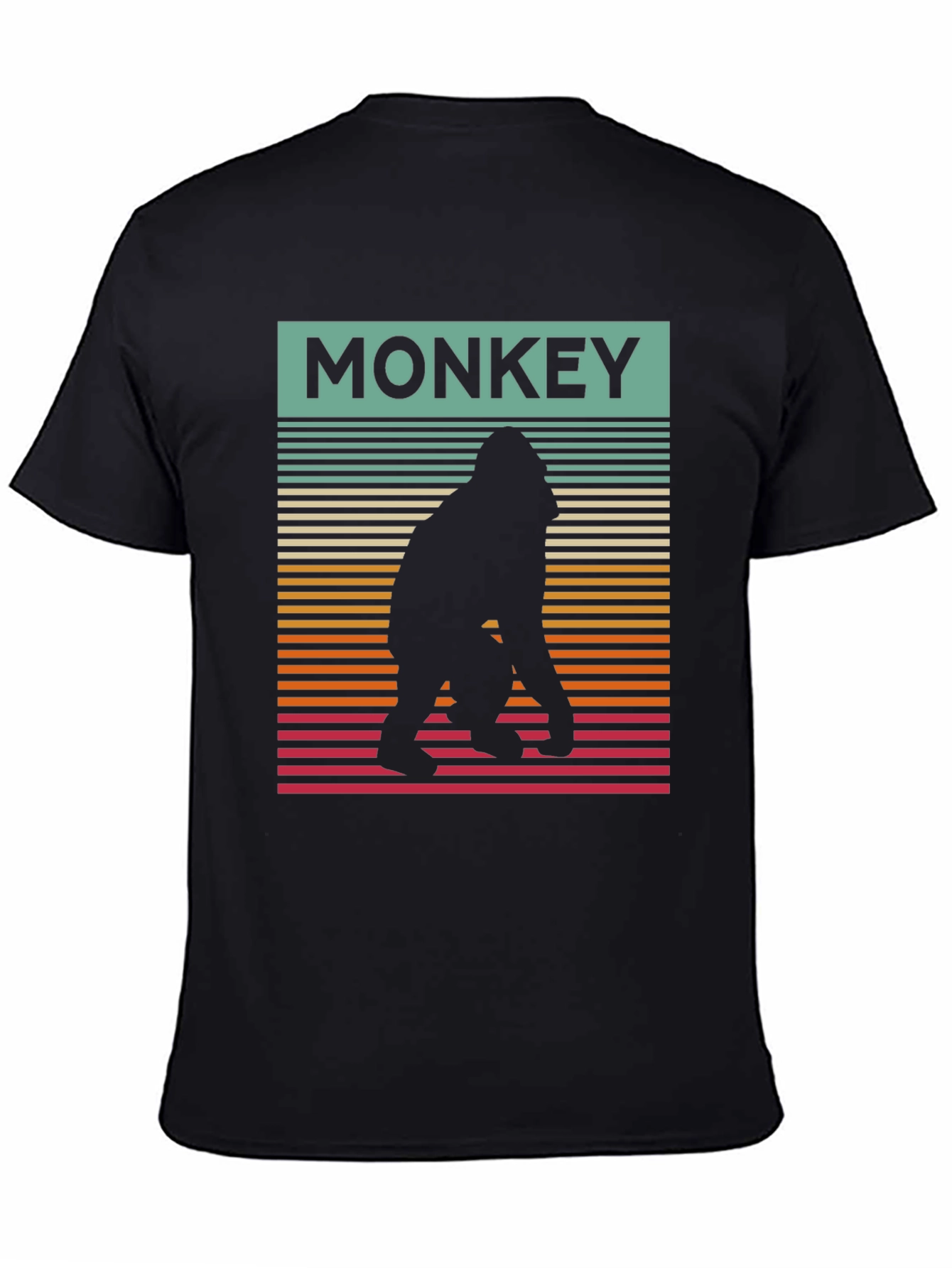 Black Retro Monkey Silhouette Graphic Tee - Cool Casual Wear view 4