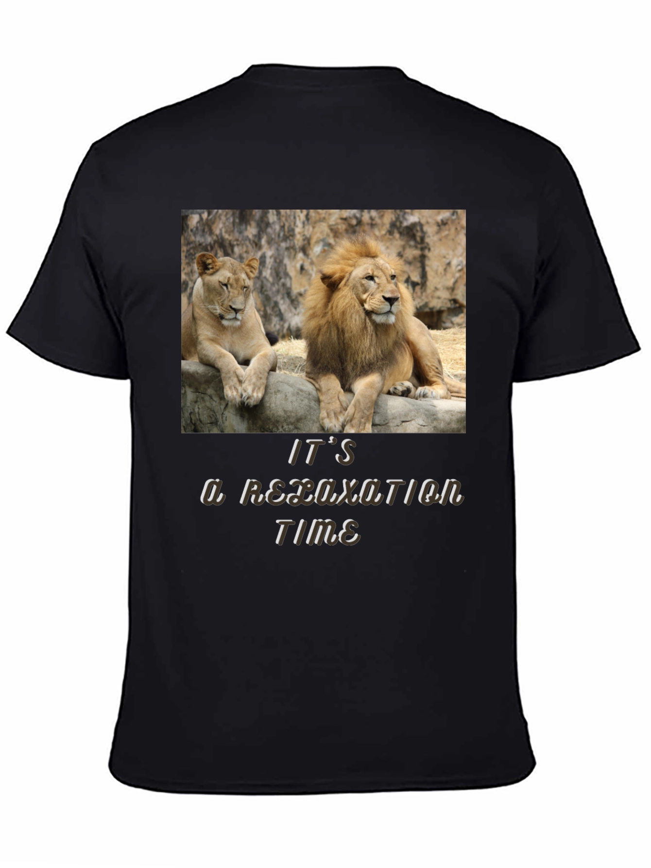 Black Relaxation Time Lion Couple Graphic T-Shirt view 4