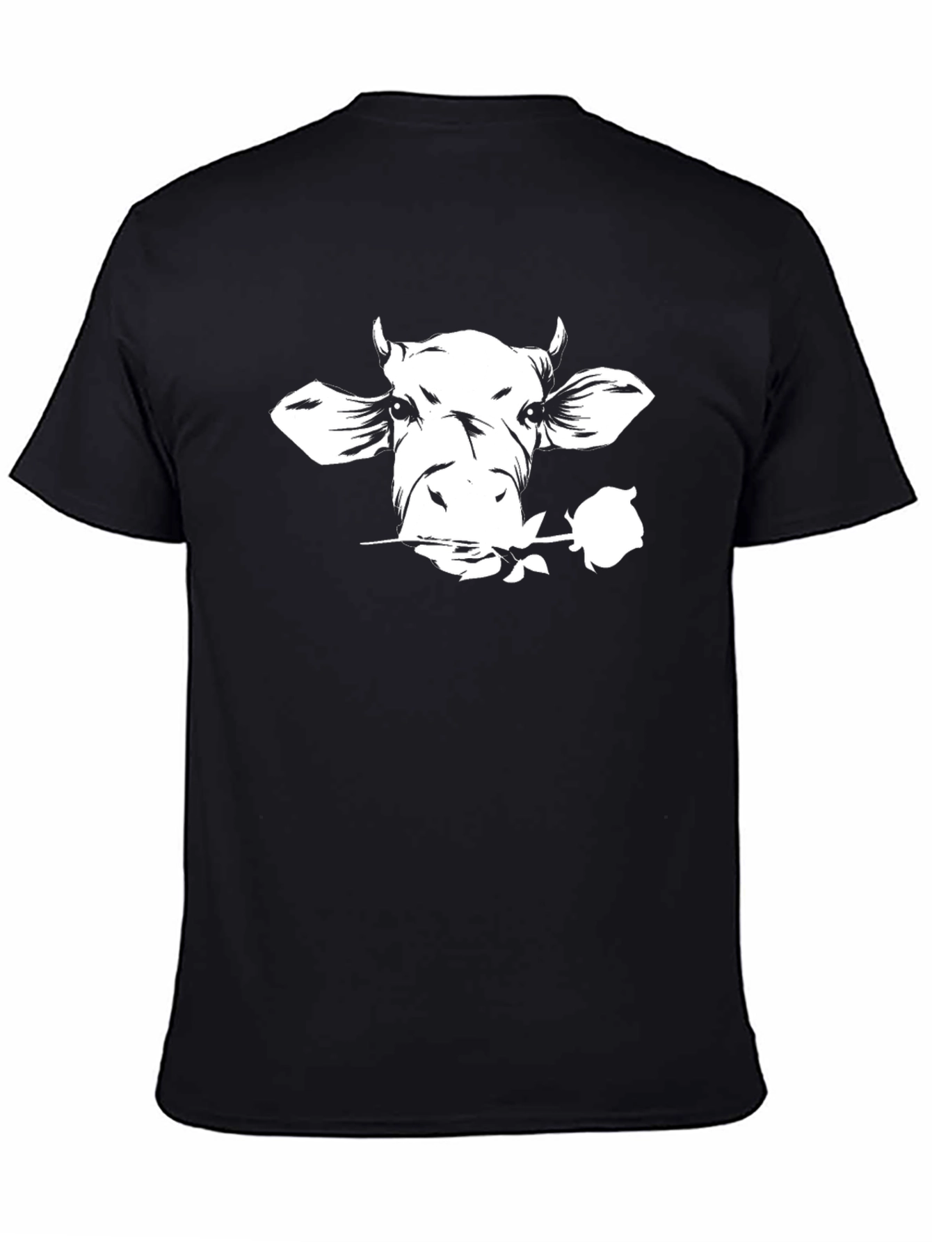 Black Cow with Rose Graphic Tee - Black Unisex T-Shirt view 4