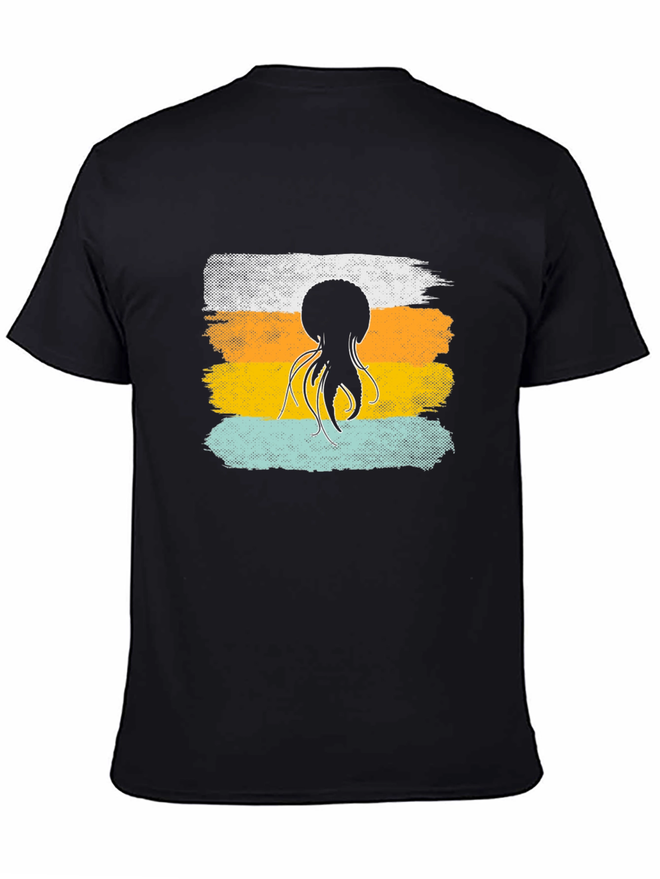 Black Octopus Retro Stripe T-Shirt, Soft Cotton Graphic Tee view 4