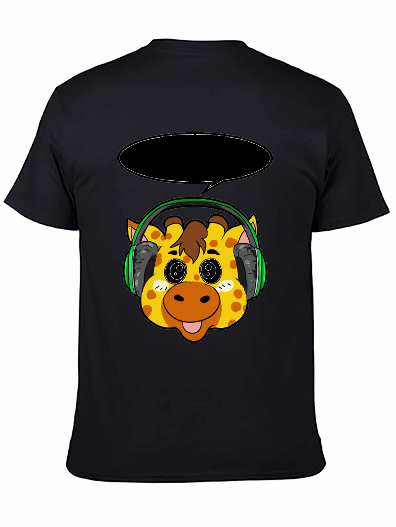 Black Giraffe Headphone T-Shirt - Cartoon Style view 4
