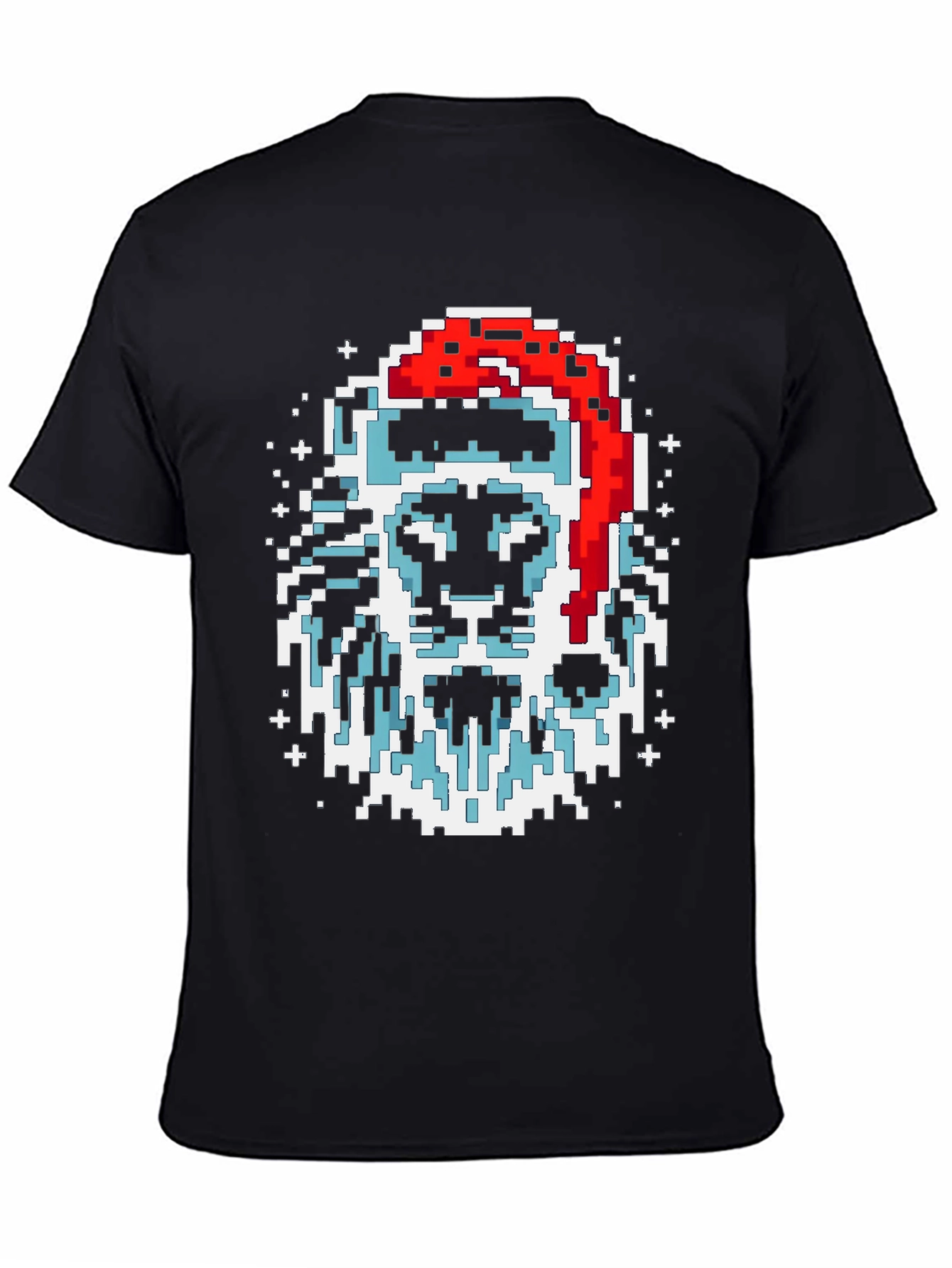 Black Pixel Santa Lion Graphic Tee - Black view 4