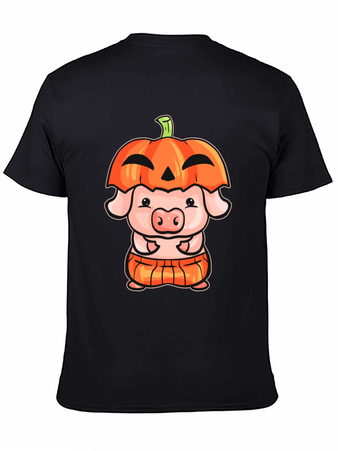 Black Cute Pig in Pumpkin Costume Graphic T-Shirt view 4