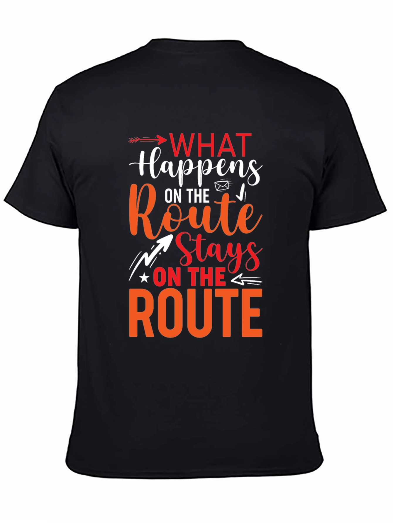 Black What Happens On The Route Stays Graphic T-Shirt view 4