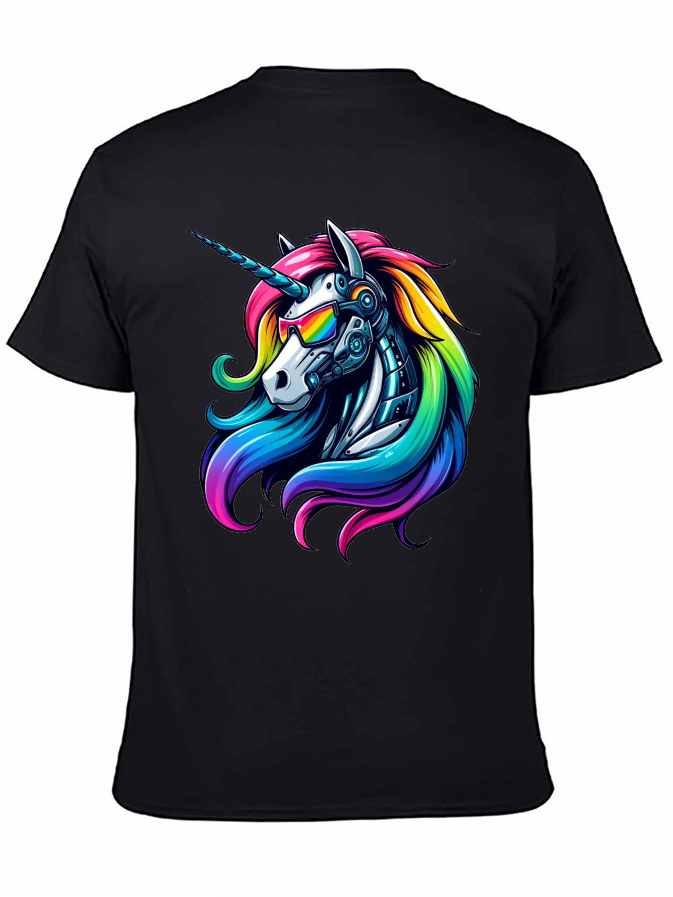 Black Cyberpunk Unicorn Graphic Tee view 4
