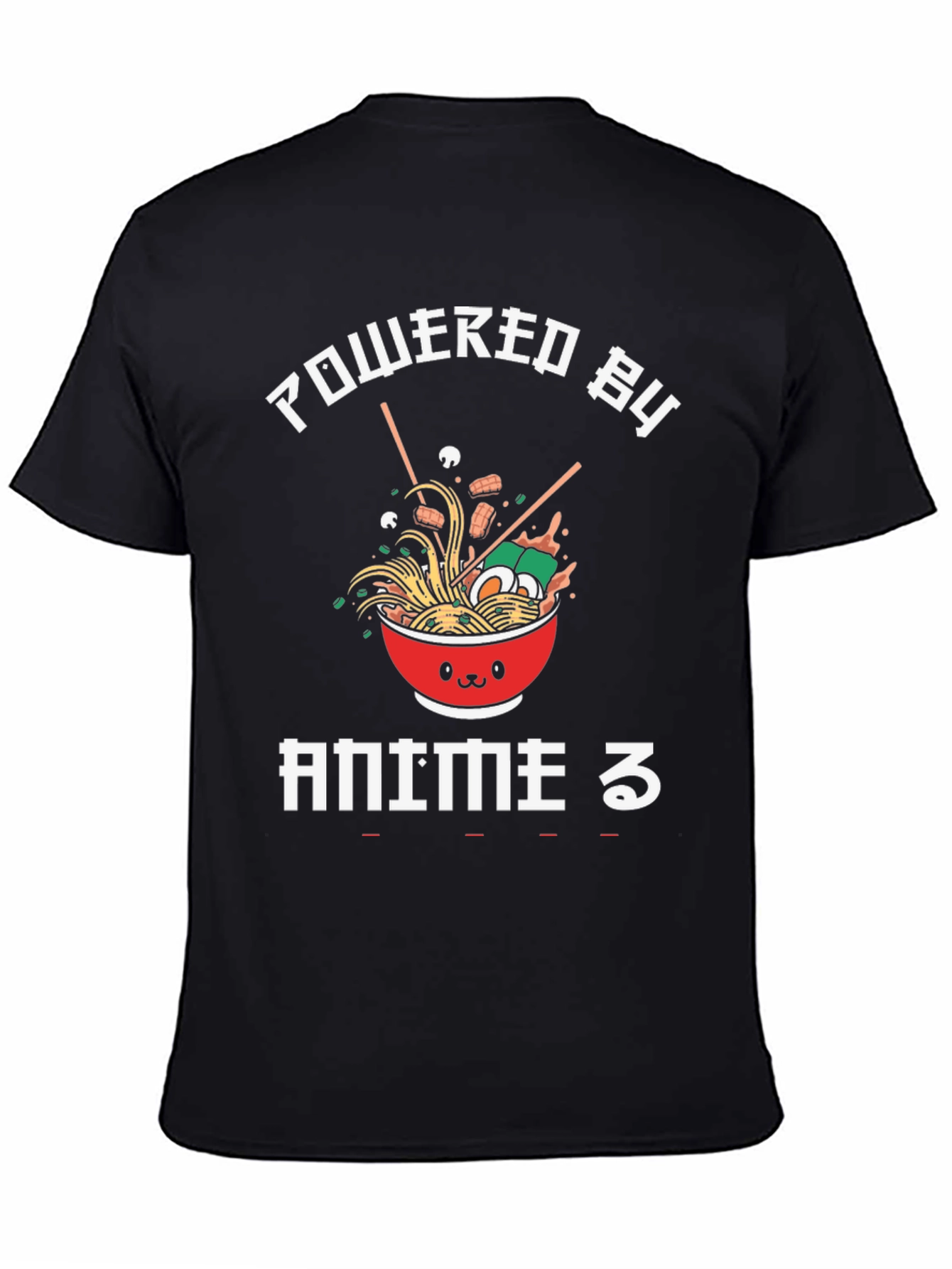 Black Powered by Anime T-Shirt - Ramen Bowl Design view 4