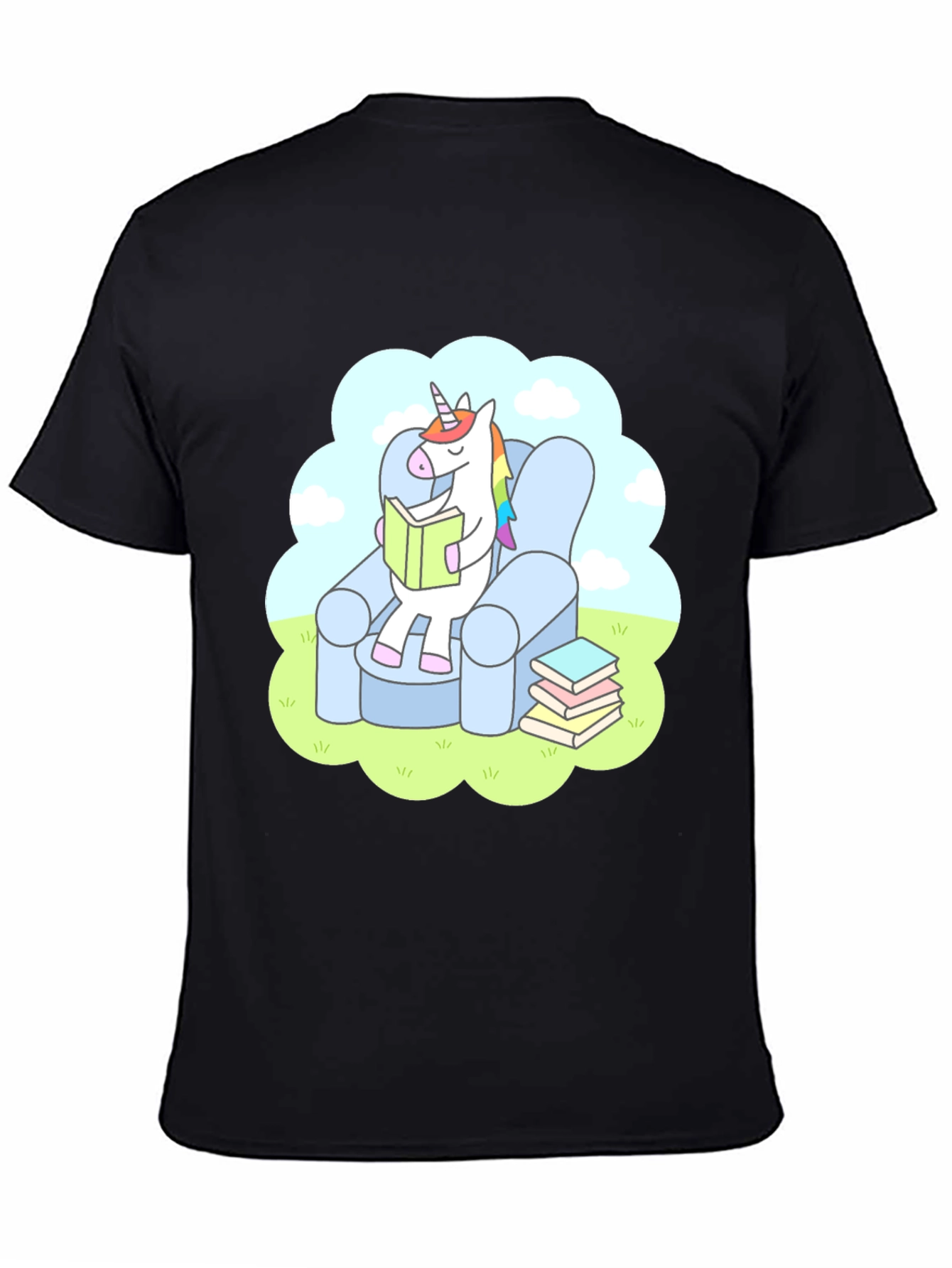 Black Unicorn Reading T-Shirt - Comfy Cotton Tee view 4