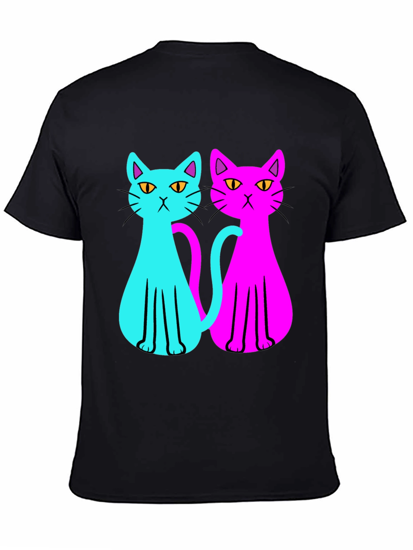 Black Cool Cat Tee: Neon Style view 4