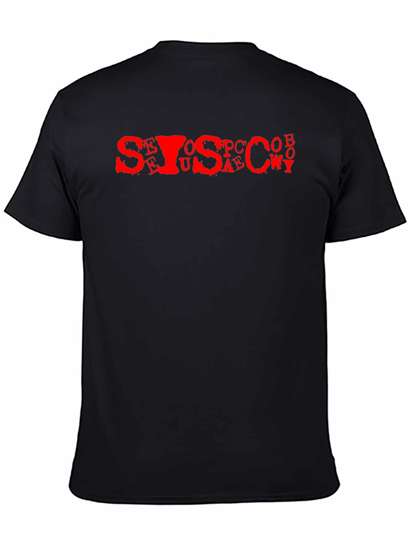 Black Men's Black Tee with Red Letter Graphic view 4