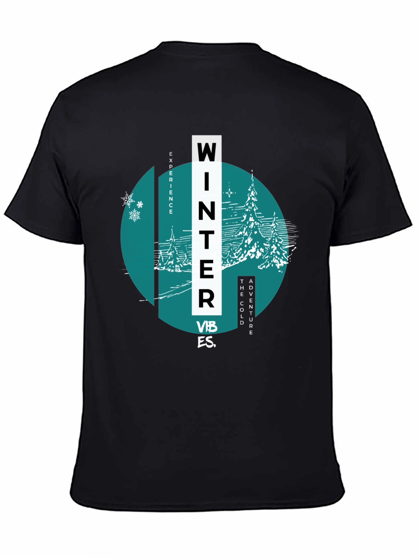 Black Winter Vibes Graphic Tee - Black Cotton Blend view 4