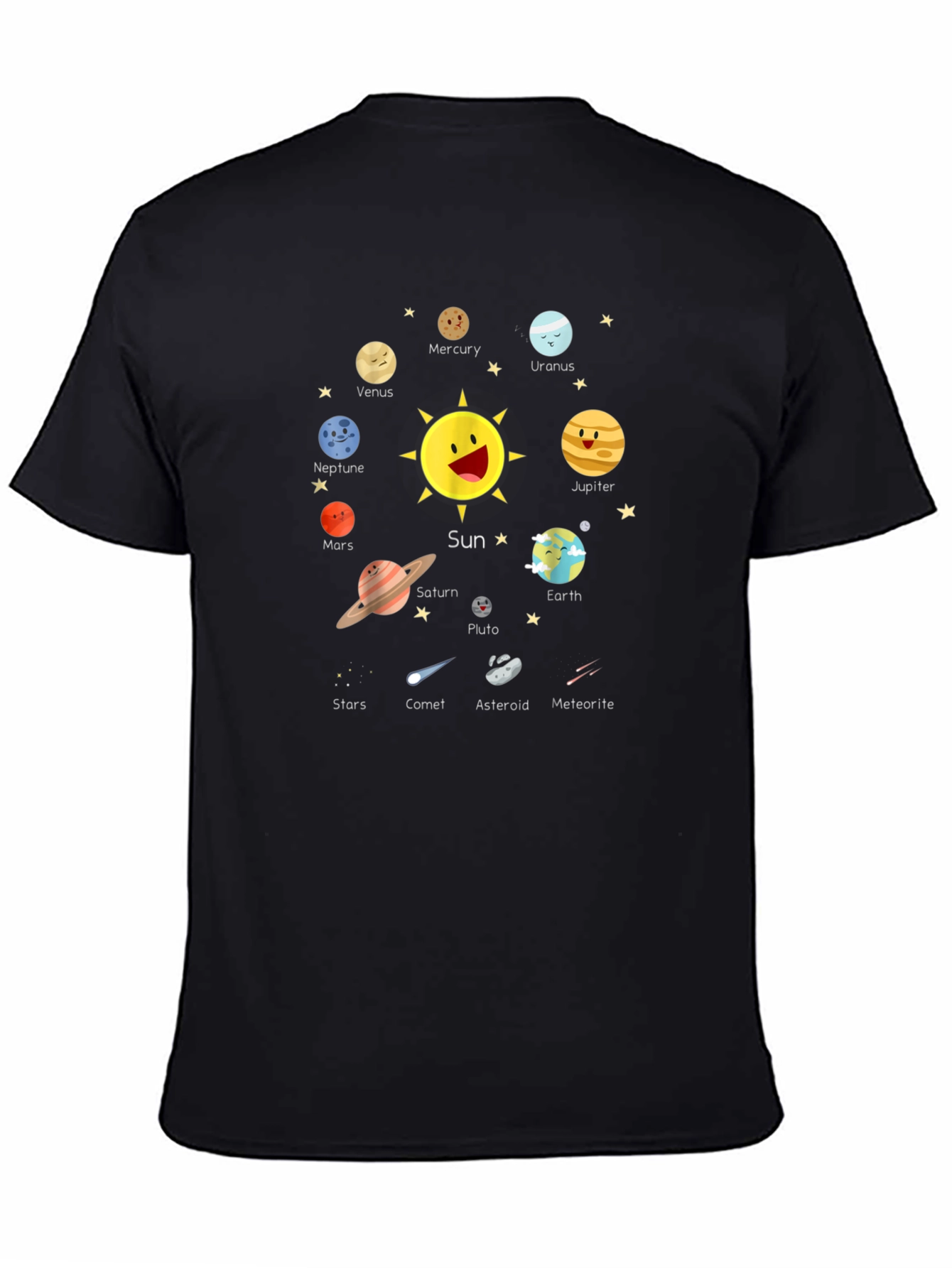 Black Solar System Planets Graphic Black T-Shirt view 4