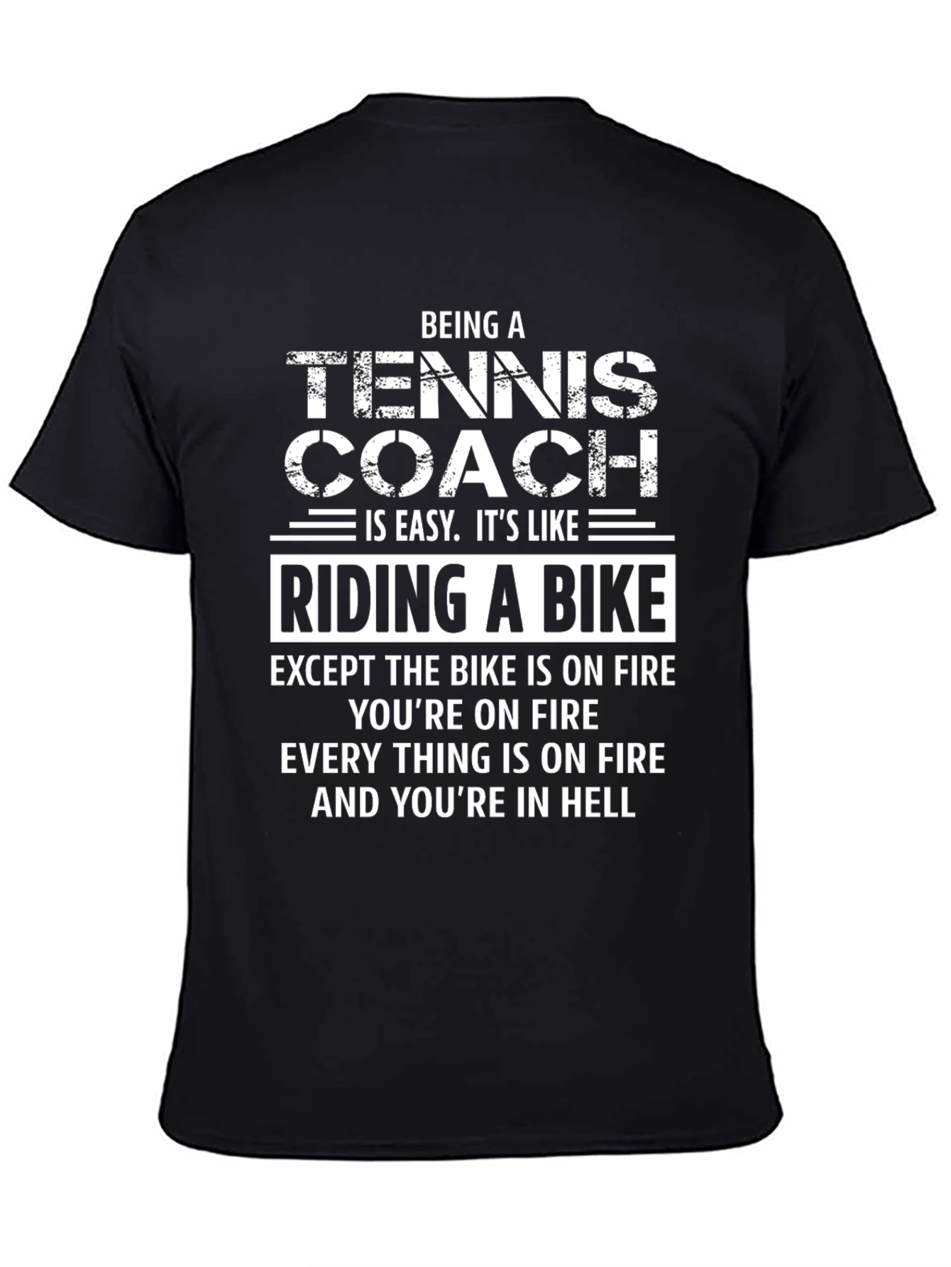 Black Tennis Coach Riding a Bike On Fire T-Shirt view 4