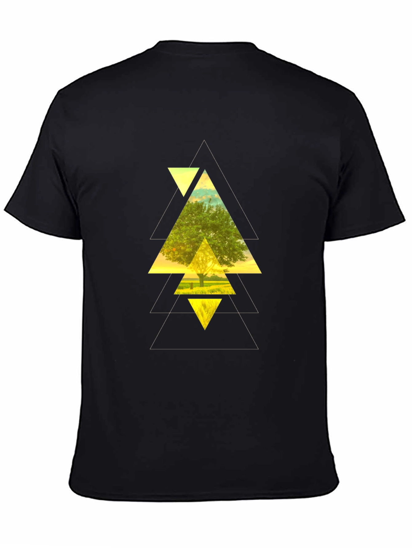 Black Geometric Tree Graphic Black T-Shirt view 4
