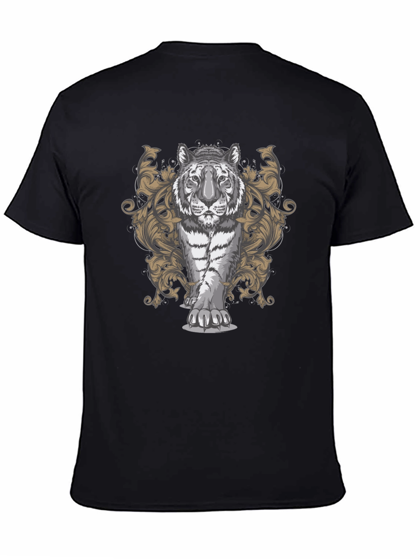 Black Tiger Graphic Print Men's Black T-Shirt view 4