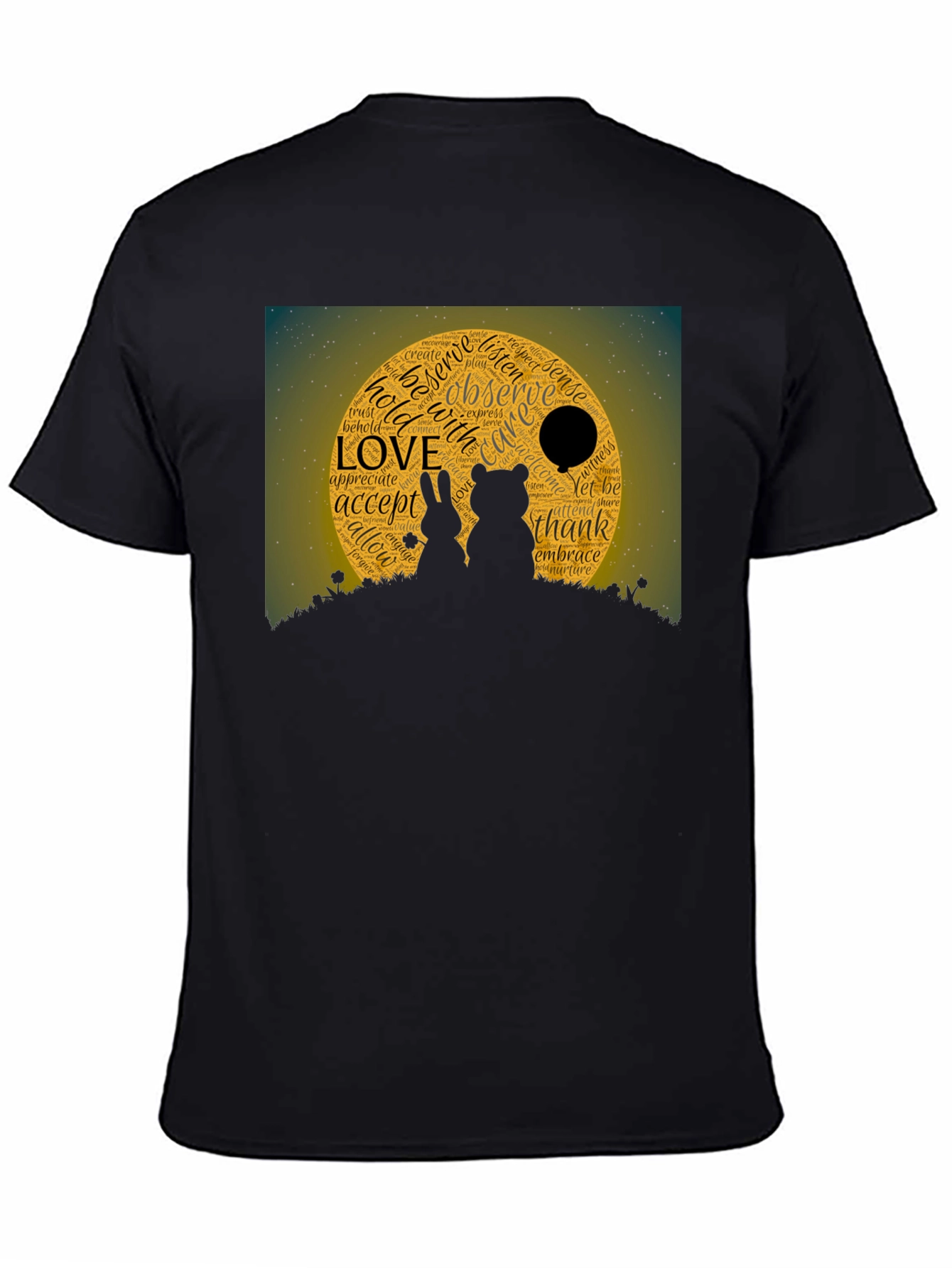 Black Love Word Cloud T-Shirt: Bear & Rabbit Design view 4