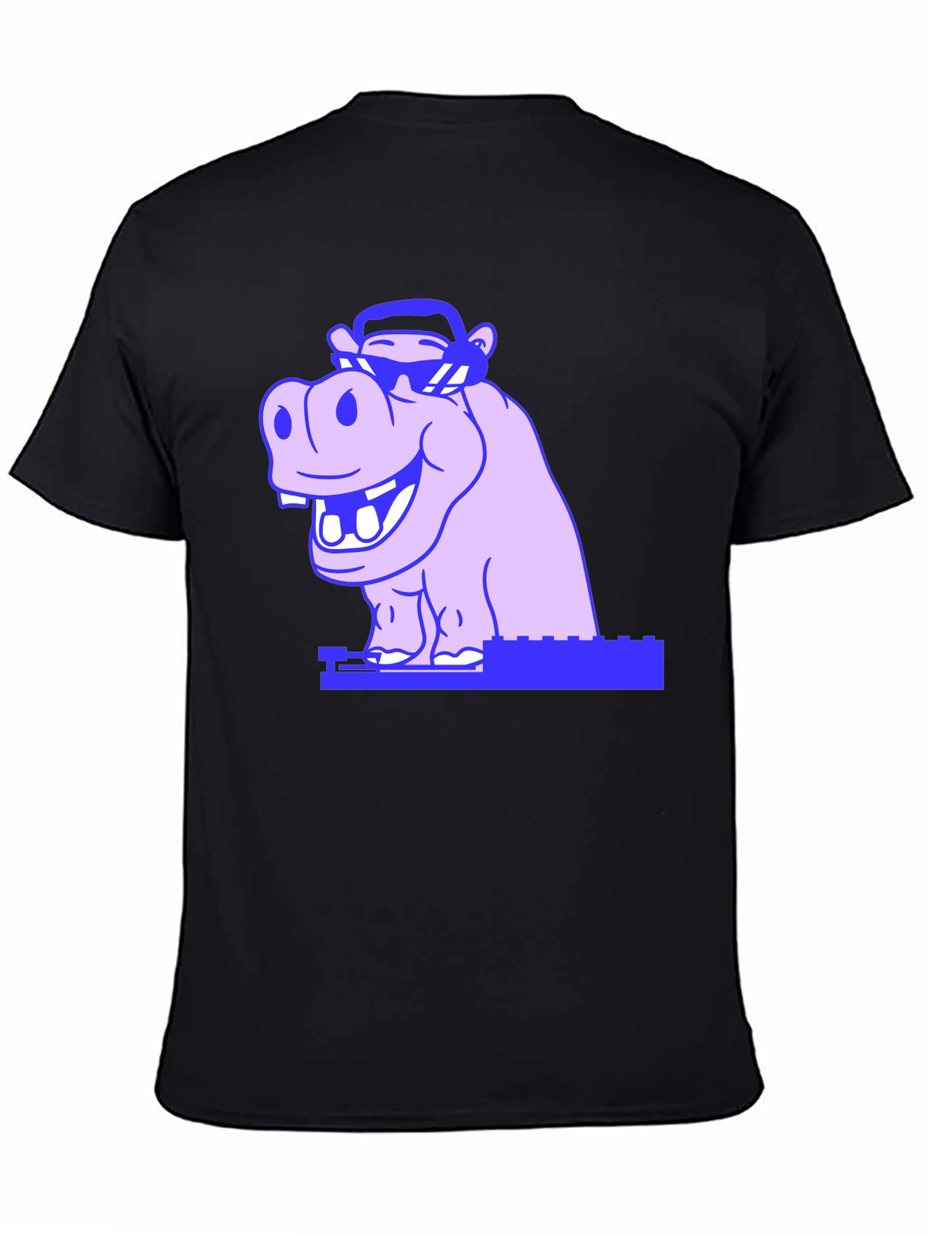 Black Cool Hippo Graphic Tee - Unisex Black T-Shirt view 4
