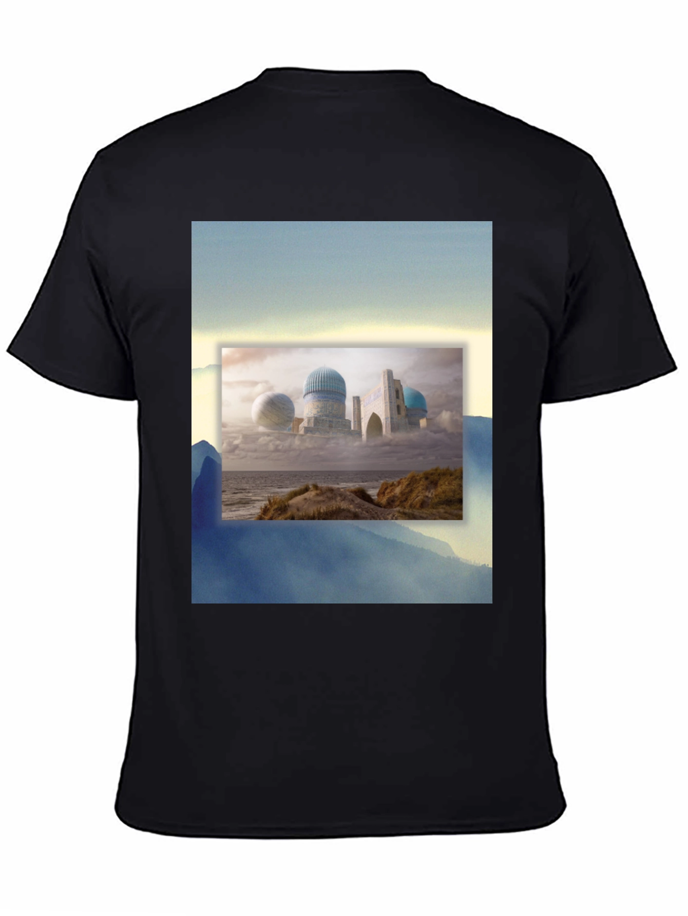Black Dreamscape Tee: Unique Graphic Print, Soft Cotton Blend view 4