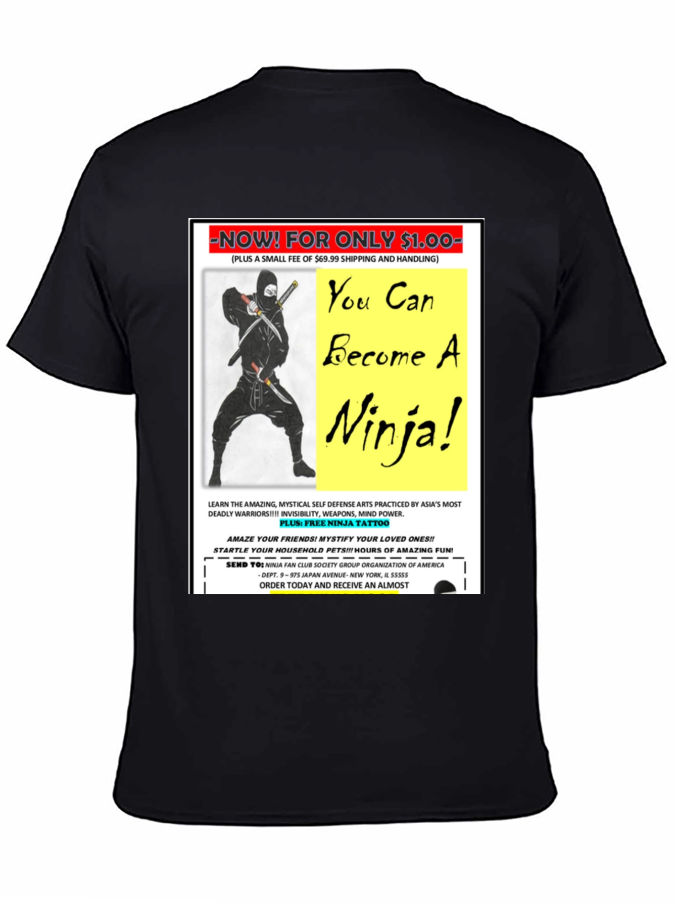 Black Become A Ninja! Novelty Graphic T-Shirt view 4