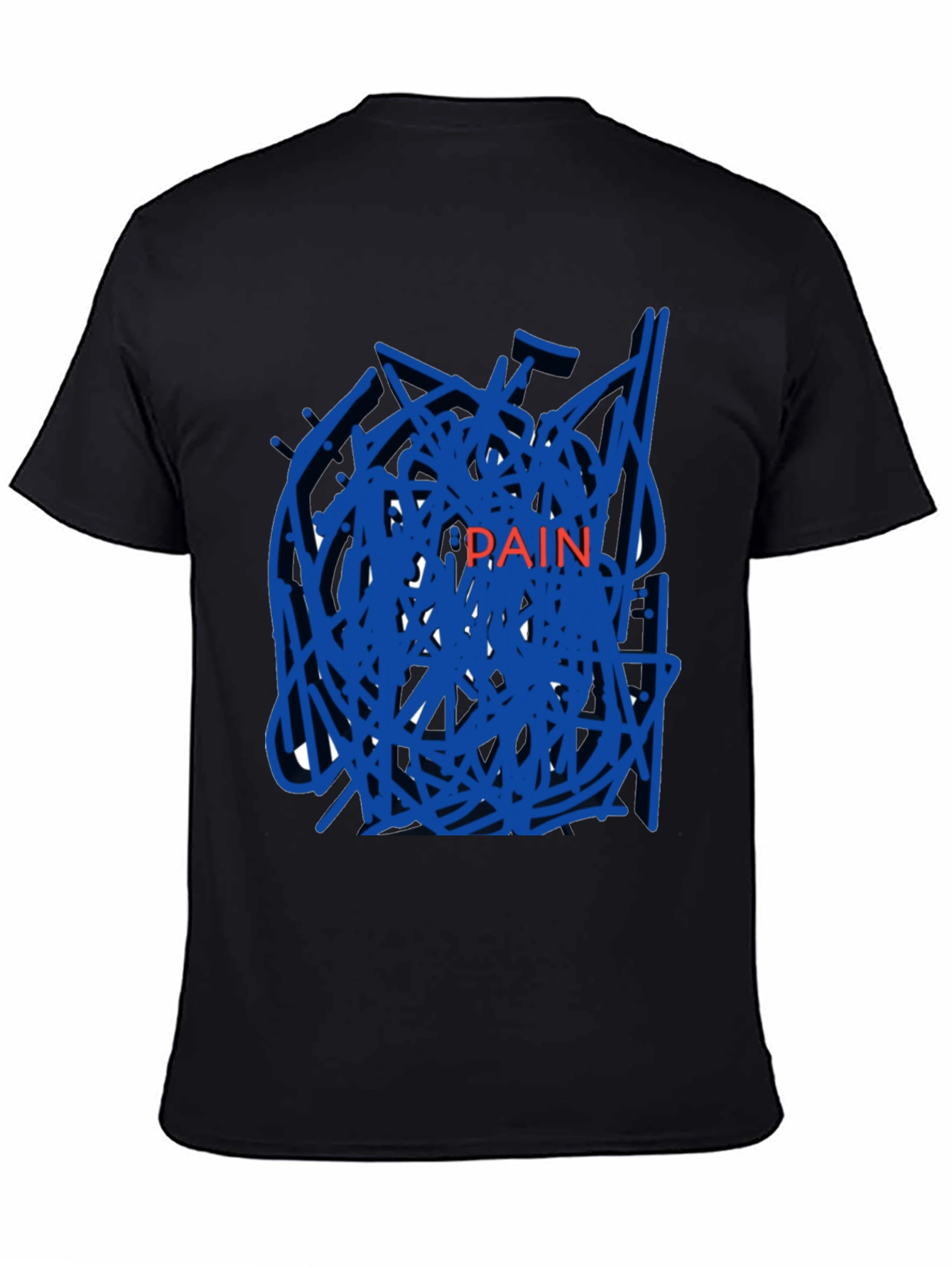 Black Edgy "Pain" Graphic Black T-Shirt view 4
