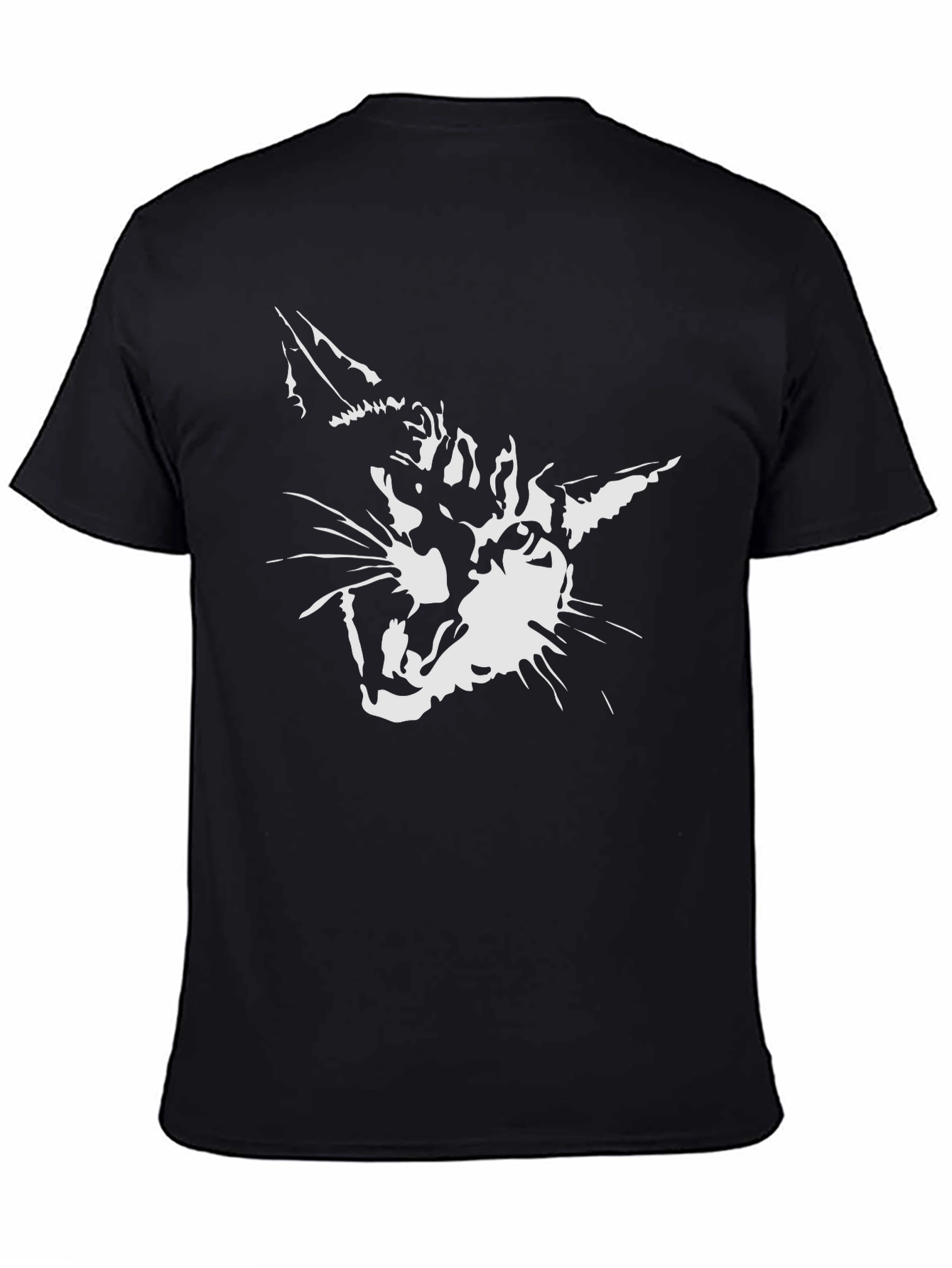 Black Cool Cat Graphic Print Men's Black T-Shirt view 4