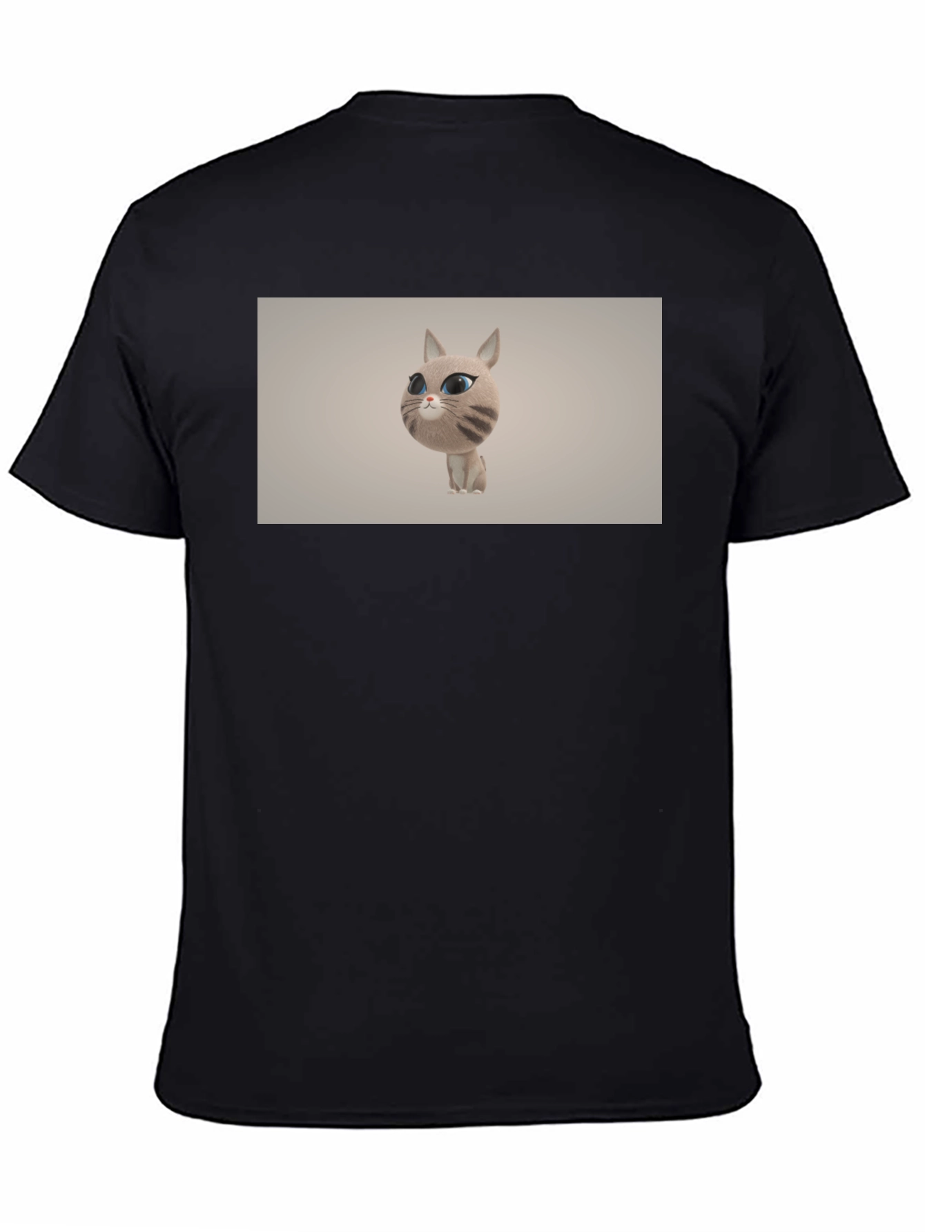Black Cute Cat Cartoon Graphic Black T-Shirt view 4